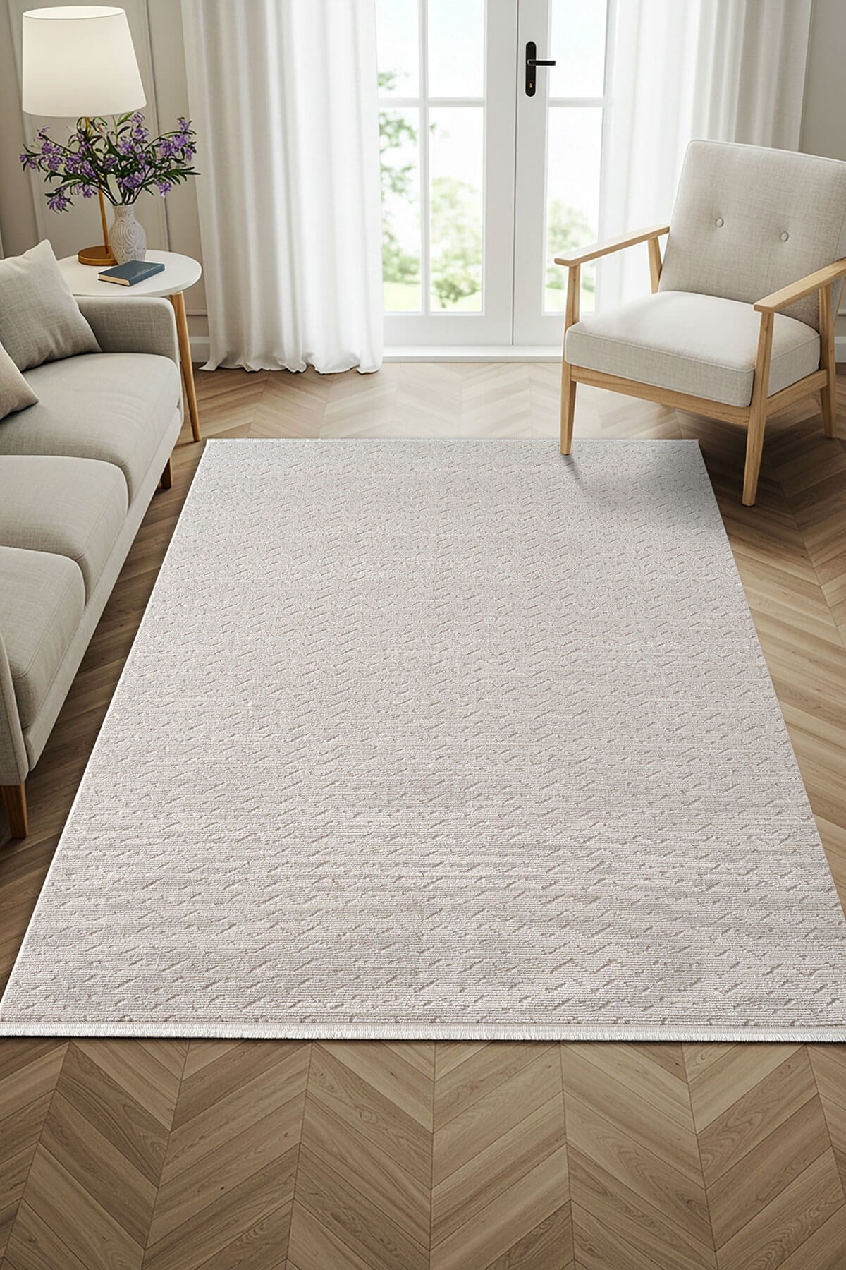 Feel FL010W Krem Halı Modern Desenli Akrilik Pamuk Taban