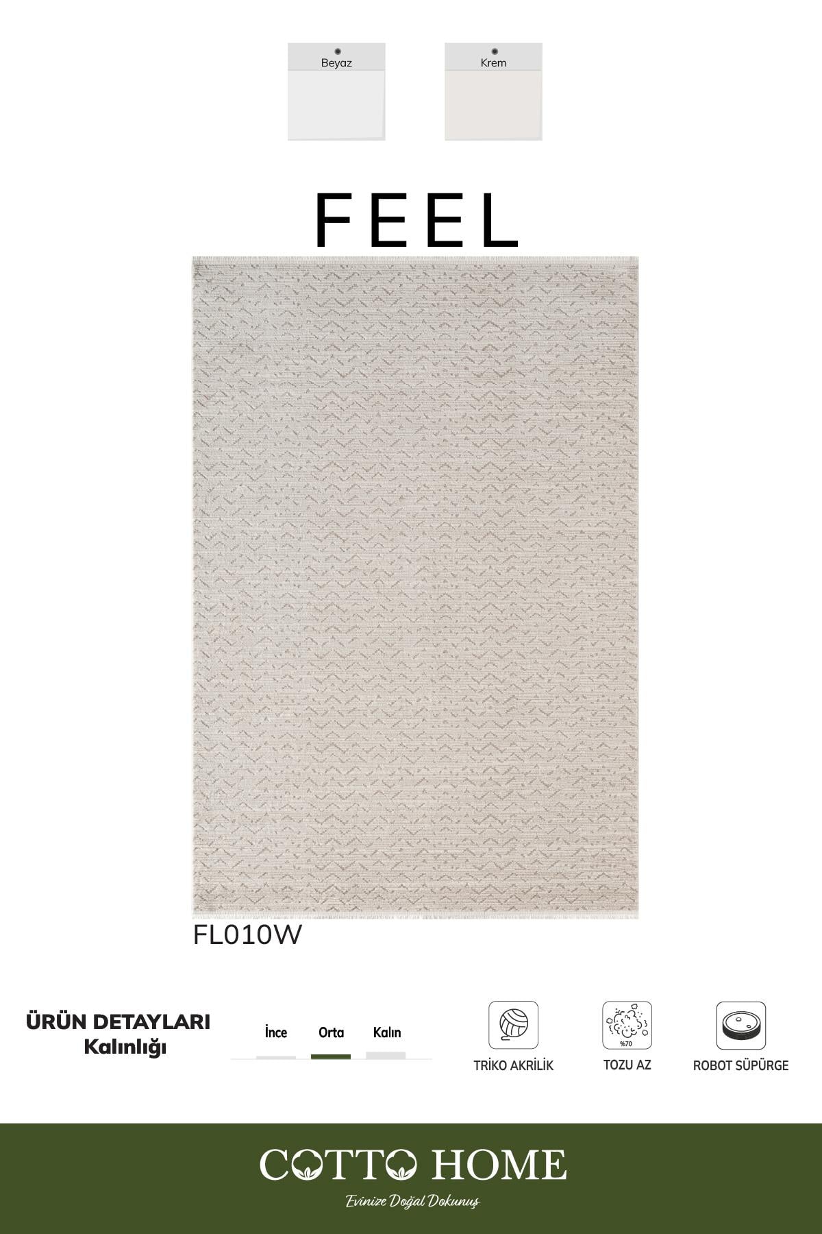 Feel FL010W Krem Halı Modern Desenli Akrilik Pamuk Taban