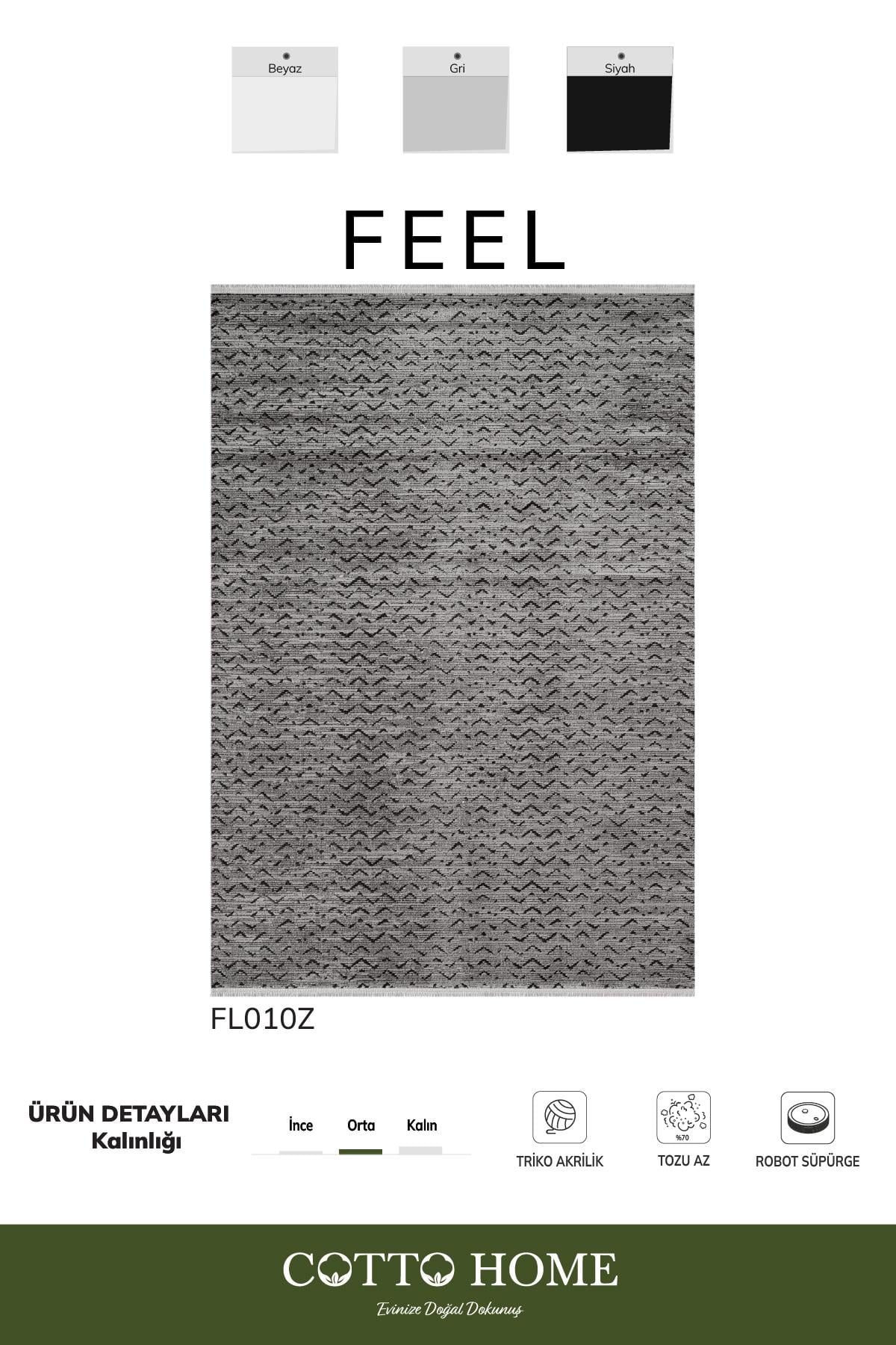 Feel FL010Z Gri Halı Modern Desenli Akrilik Pamuk Taban