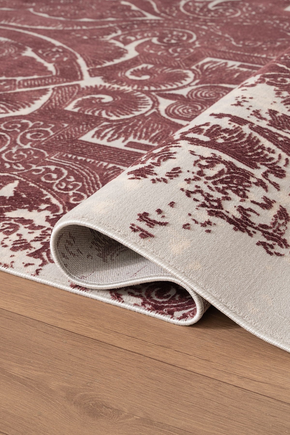 İpeksi IP025L Gri Bordo Modern Desen Pamuk Taban Salon Mutfak Halısı Tozu Yok