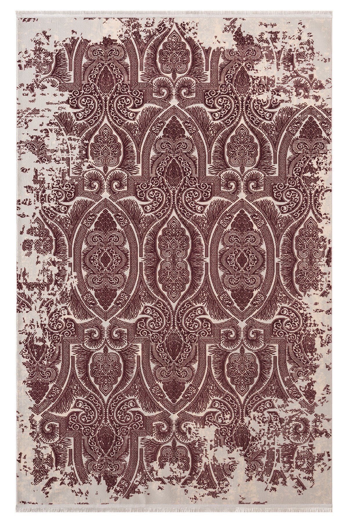 İpeksi IP025L Gri Bordo Modern Desen Pamuk Taban Salon Mutfak Halısı Tozu Yok