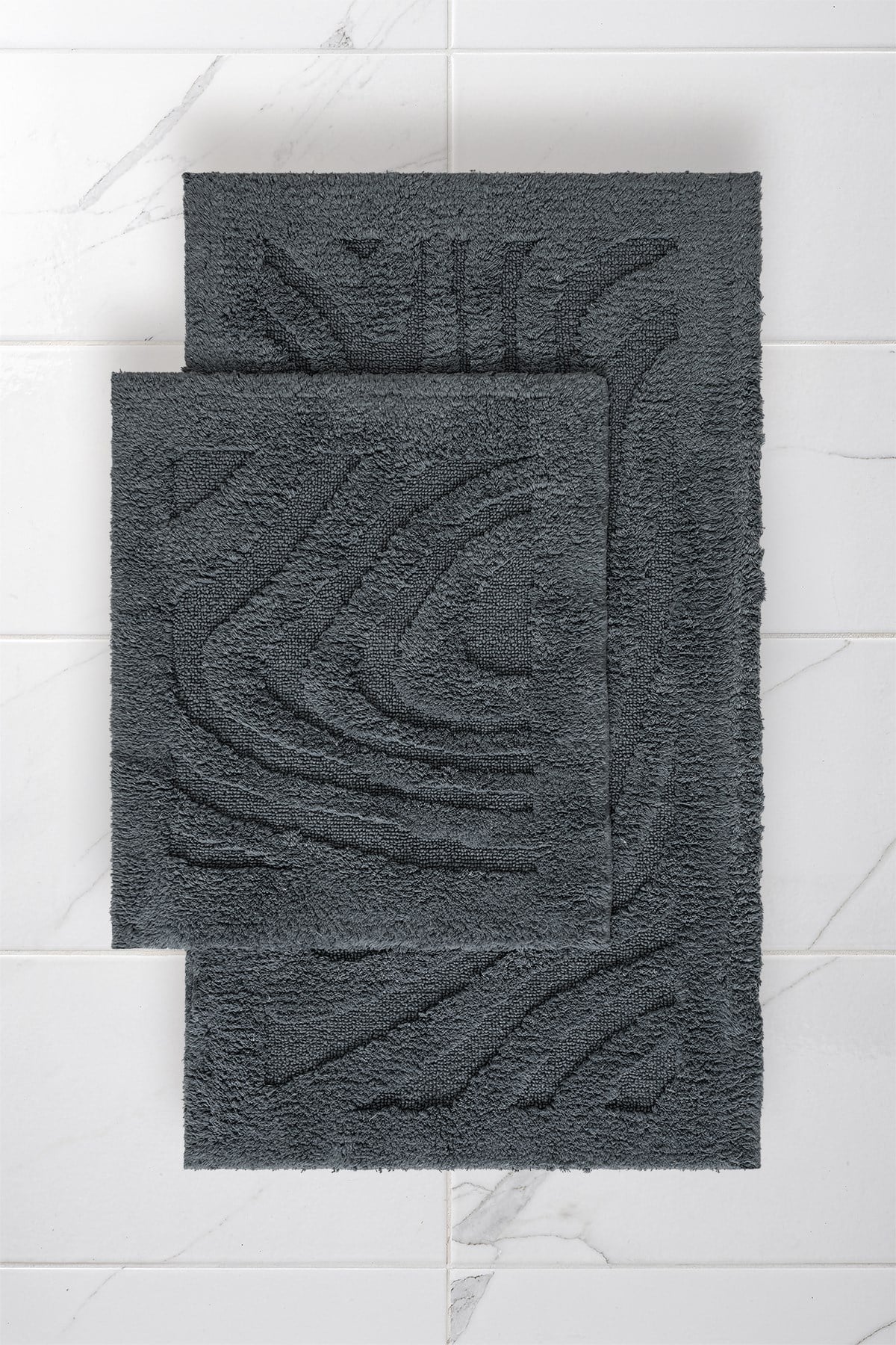 Lilly 2'li Gri Pamuk Banyo Paspas Seti Yıkanabilir 60x100 + 60x50cm, LL003G