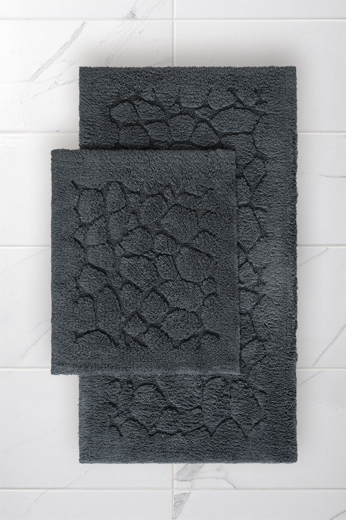 Lilly 2'li Gri Pamuk Banyo Paspas Seti Yıkanabilir 60x100 + 60x50cm, LL002G