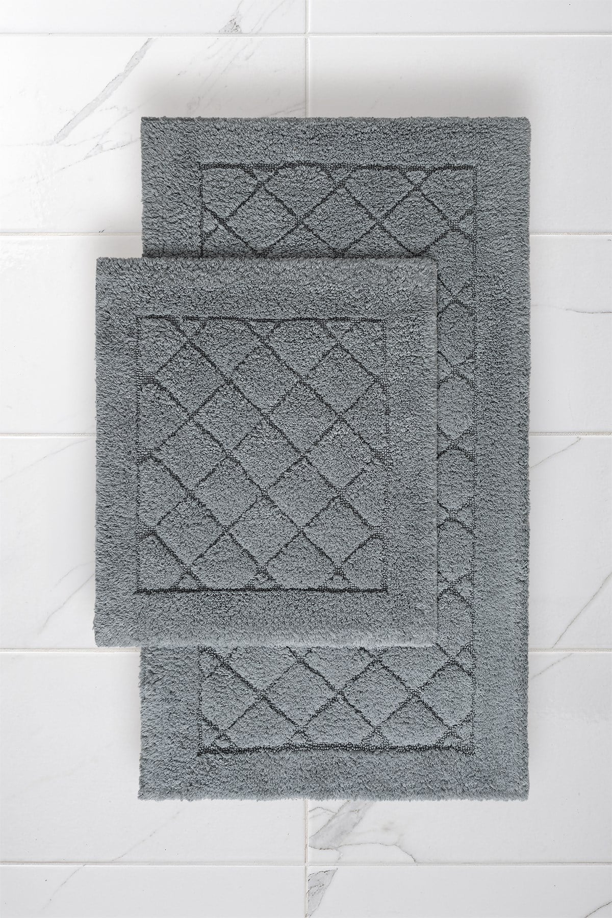 Lilly 2'li Gri Pamuk Banyo Paspas Seti Yıkanabilir 60x100 + 60x50cm, LL005G