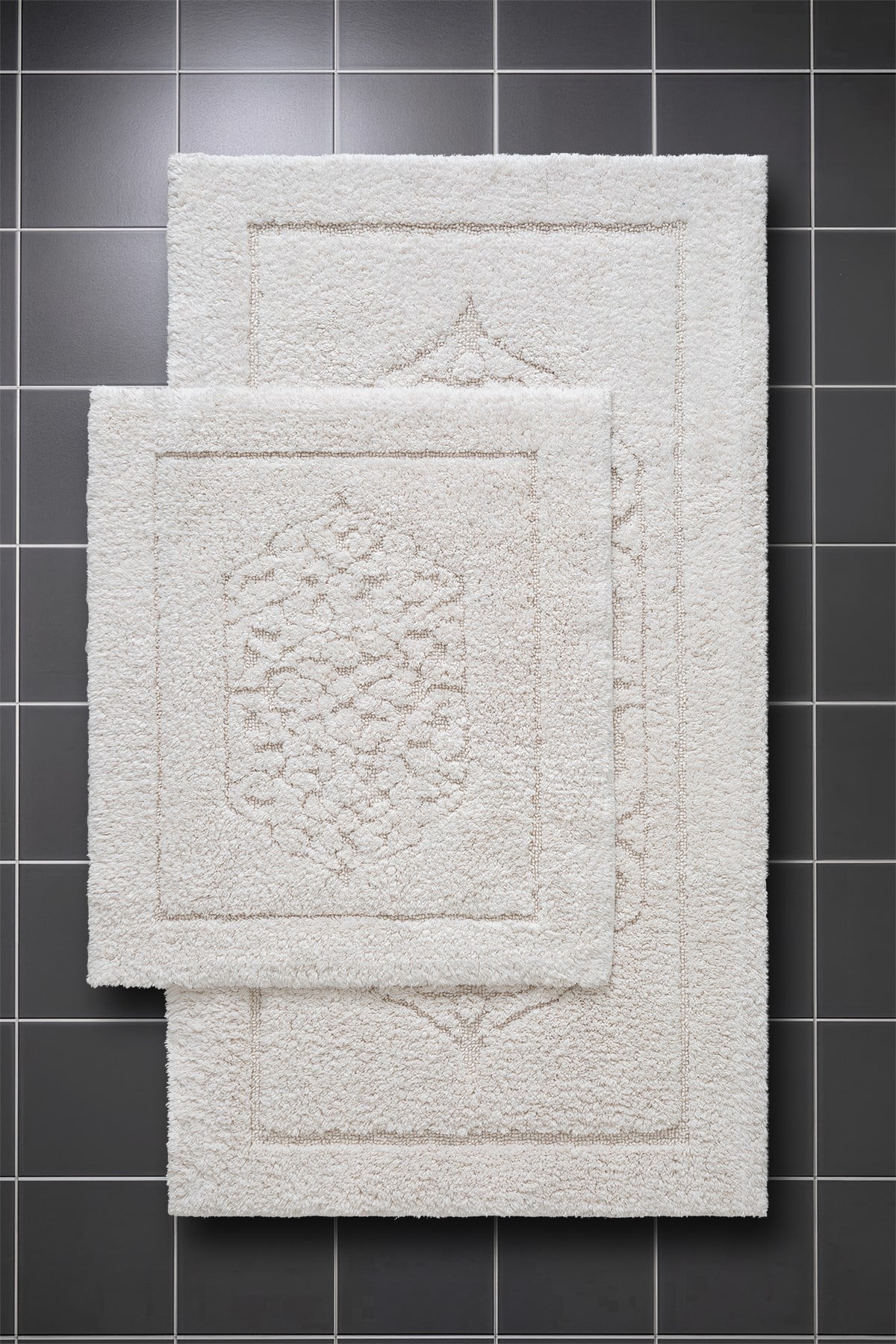 Lilly 2'li Krem Pamuk Banyo Paspas Seti Yıkanabilir 60x100 + 60x50cm, LL001W