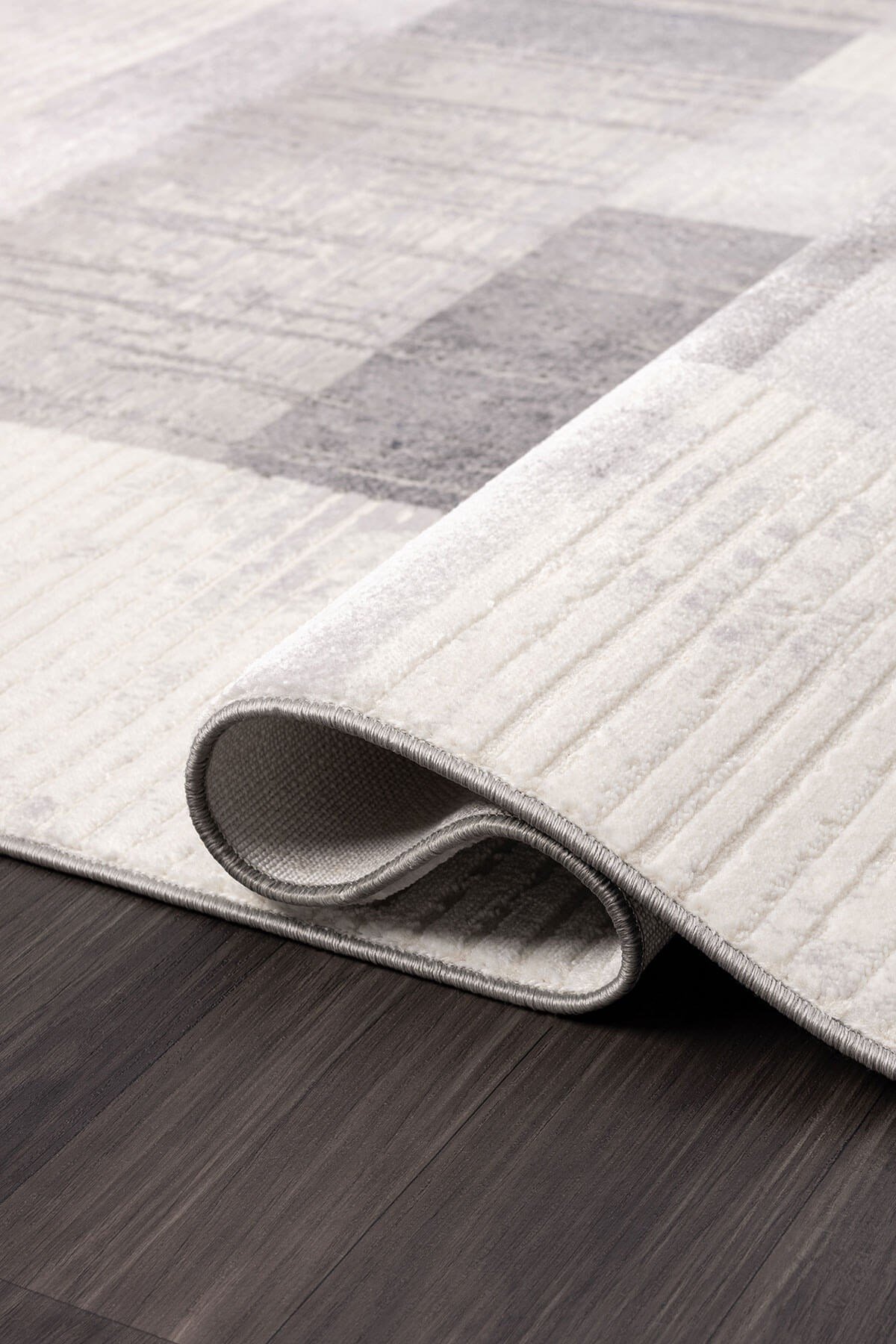 Loya LY005G Gri Halı Geometrik Desenli Pamuk Taban Salon Halısı Yatak Odası Koridor