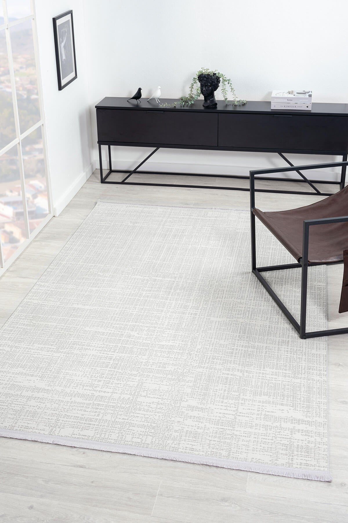 Loya LY006G Gri Halı Modern Desenli Pamuk Taban Salon Halısı Yatak Odası Mutfak Koridor