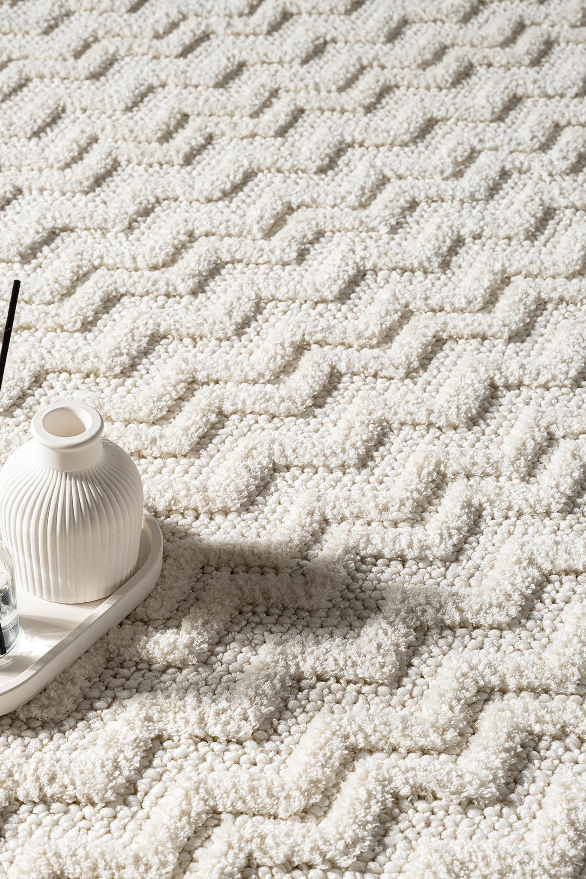Lumos CT018A Beyaz Halı Sisal Bukle Dekoratif Kabartmalı Halı Tozsuz Salon Mutfak Halısı Koridor