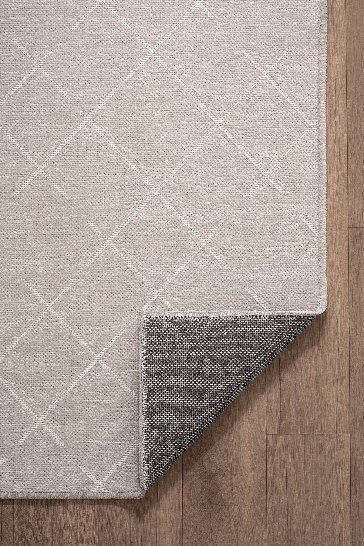 Malta MLT01G Gri Dekoratif Şönil Kilim Geometrik Desen Yıkanabilir Yumuşak Kaymaz Taban Halı Yolluk