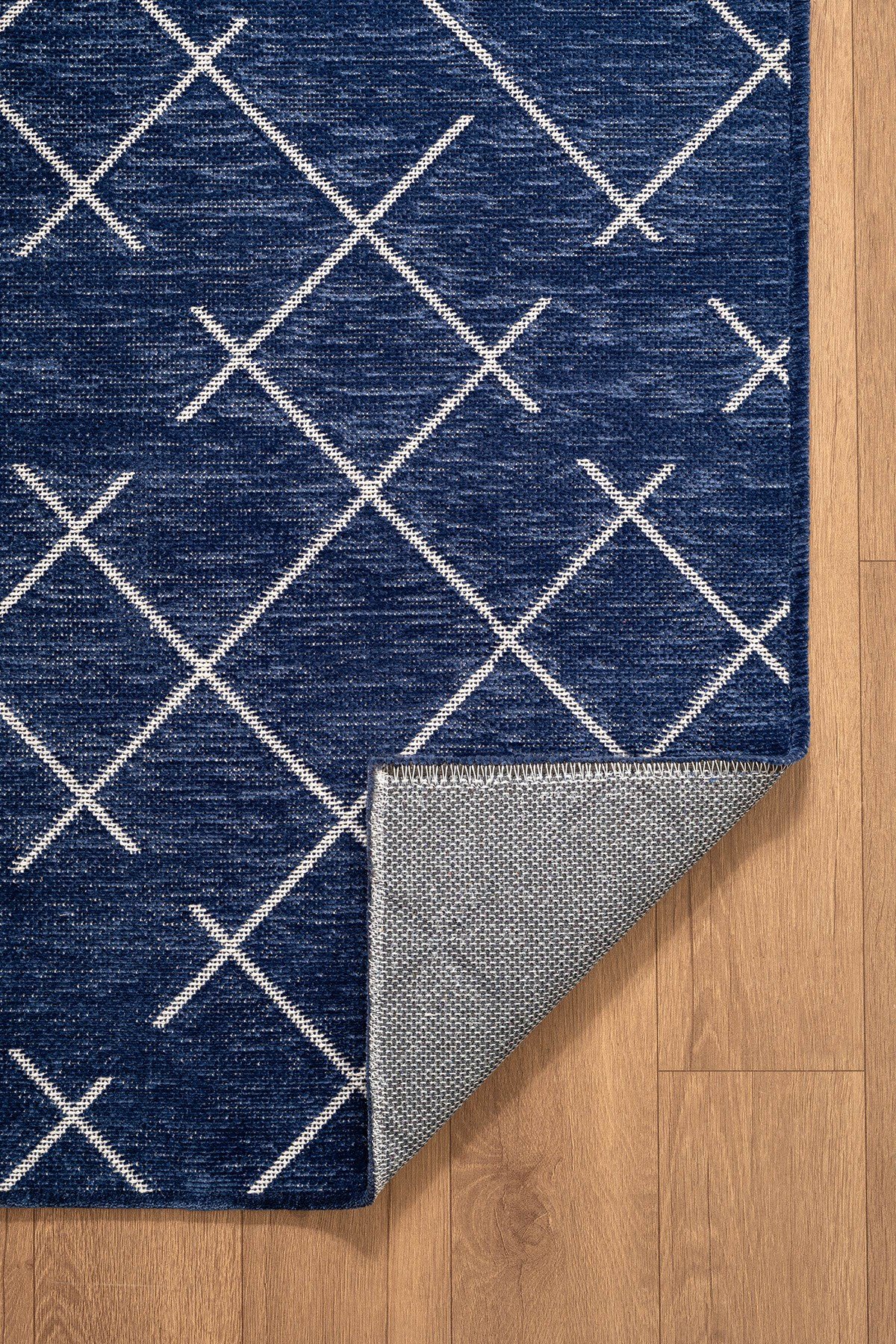 Malta MLT01N Lacivert Dekoratif Şönil Kilim Geometrik Desen Yıkanabilir Yumuşak Kaymaz Taban Halı