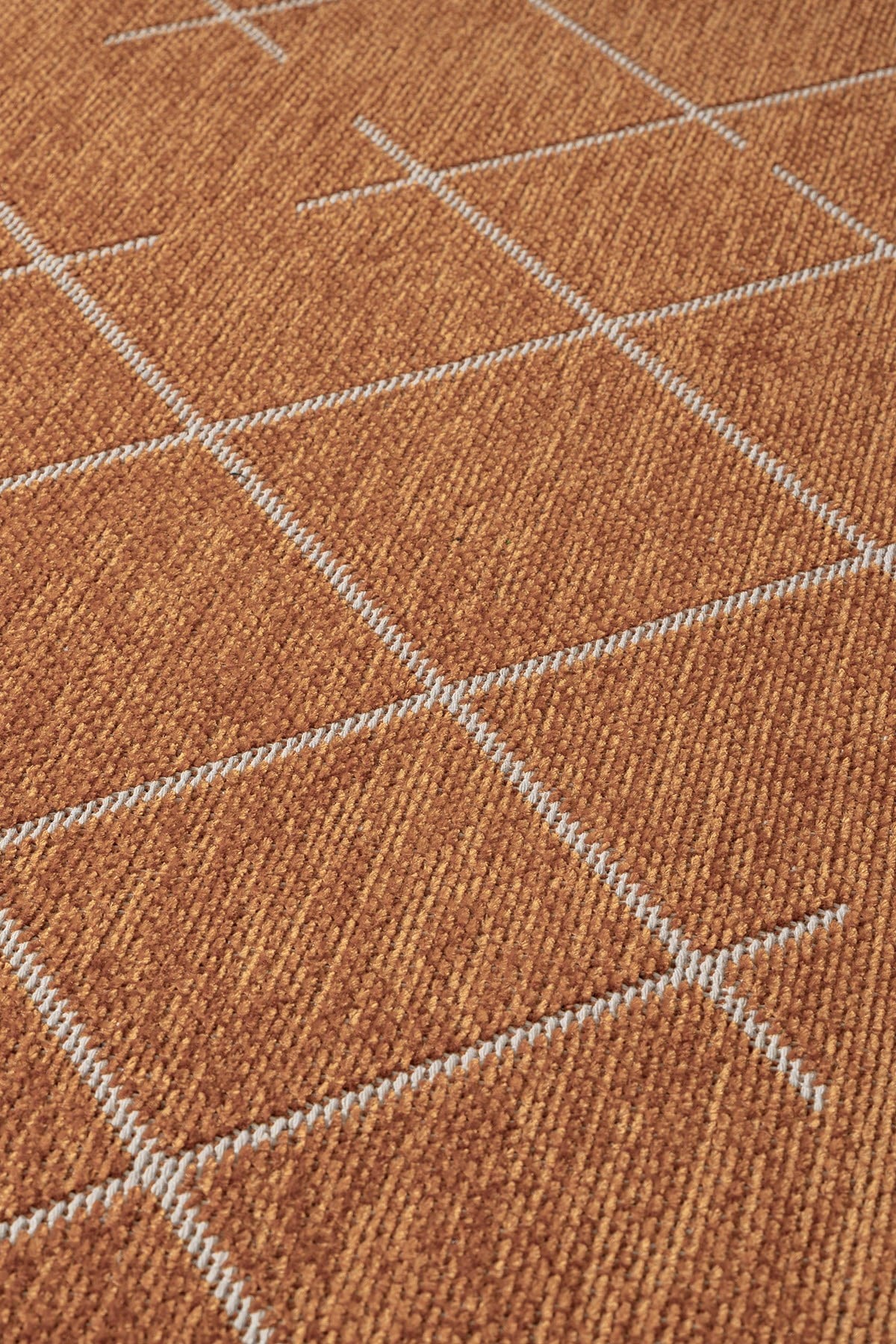 Malta MLT01T Turuncu Dekoratif Şönil Kilim Geometrik Desen Yıkanabilir Yumuşak Kaymaz Taban Halı