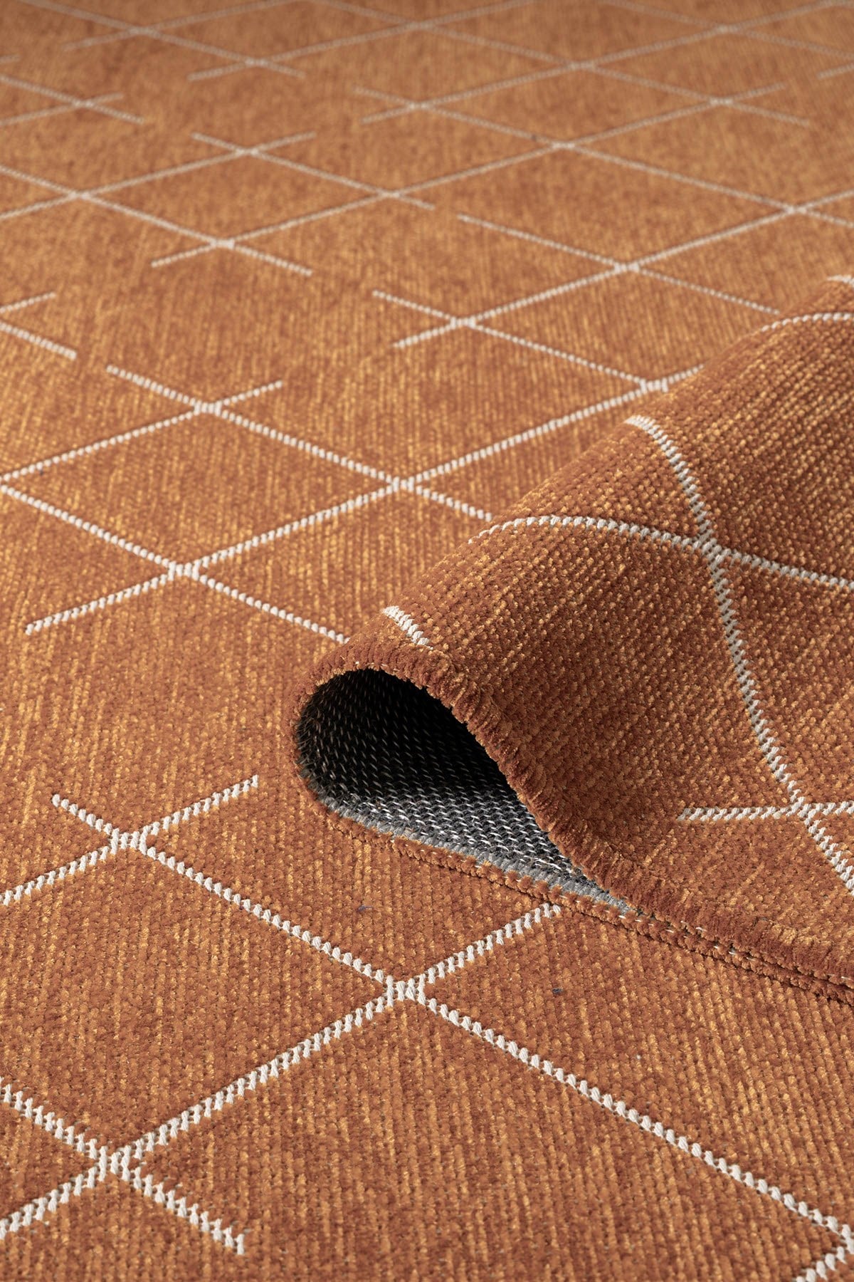 Malta MLT01T Turuncu Dekoratif Şönil Kilim Geometrik Desen Yıkanabilir Yumuşak Kaymaz Taban Halı