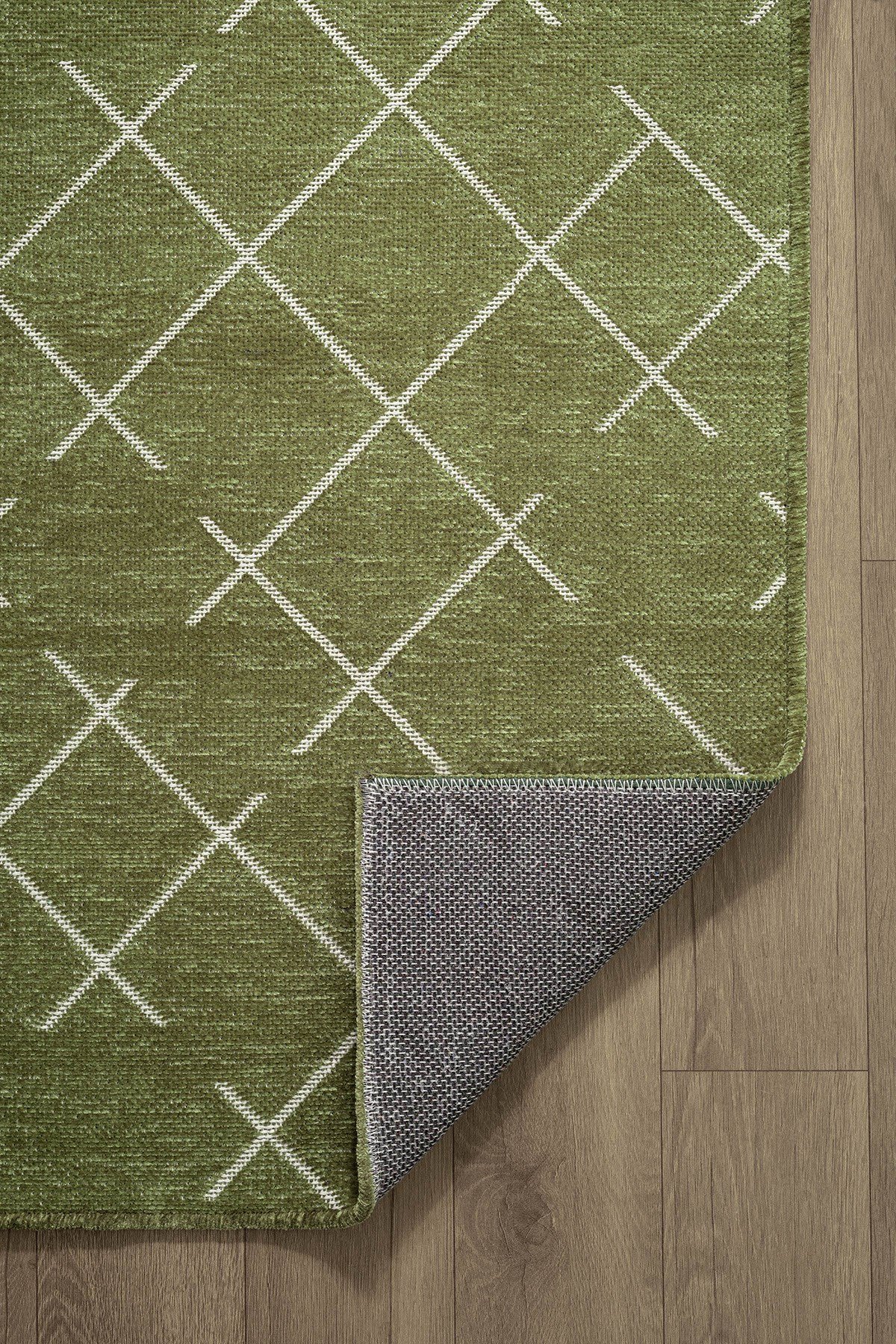 Malta MLT01Y Yeşil Dekoratif Şönil Kilim Geometrik Desen Yıkanabilir Yumuşak Kaymaz Taban Halı