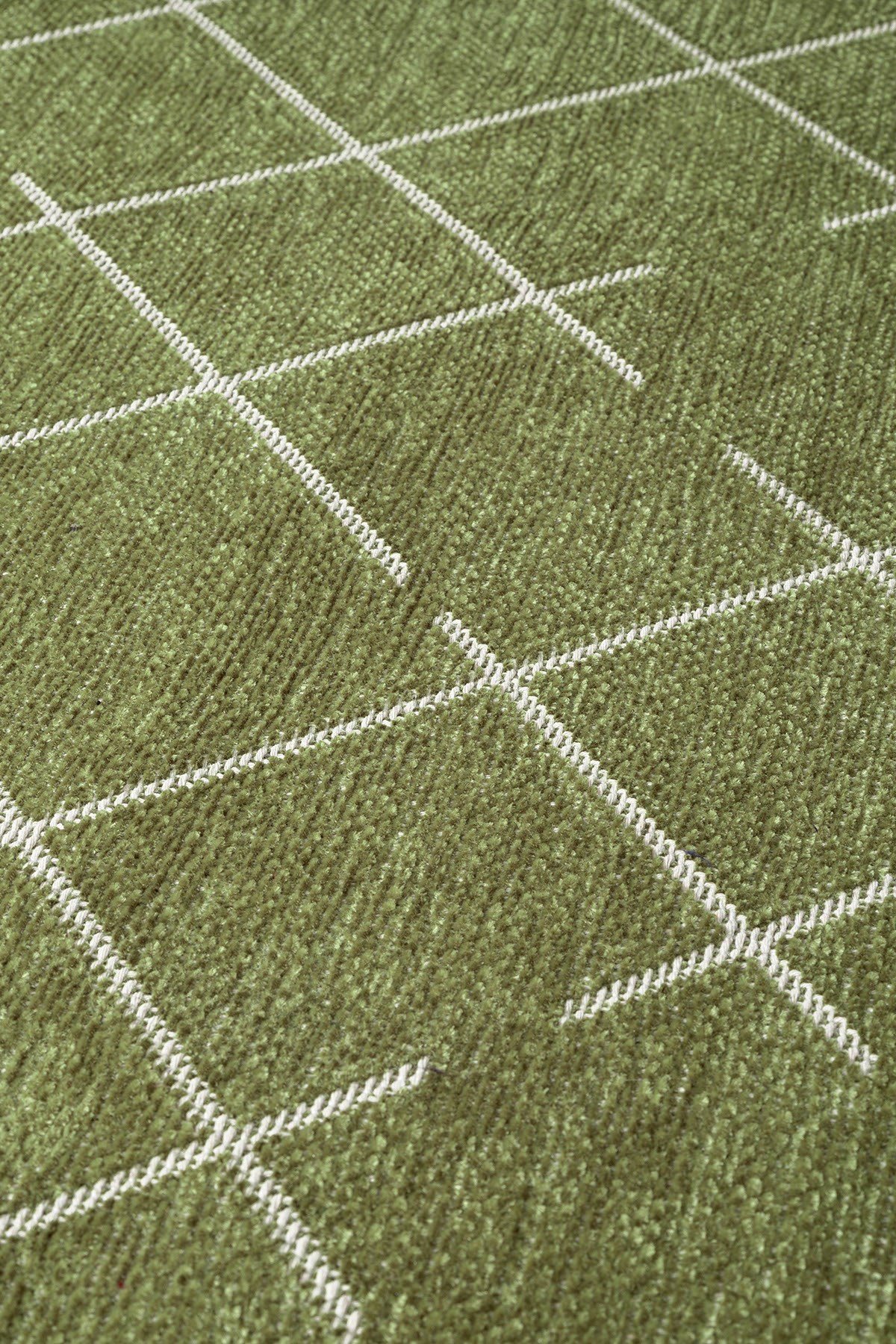Malta MLT01Y Yeşil Dekoratif Şönil Kilim Geometrik Desen Yıkanabilir Yumuşak Kaymaz Taban Halı