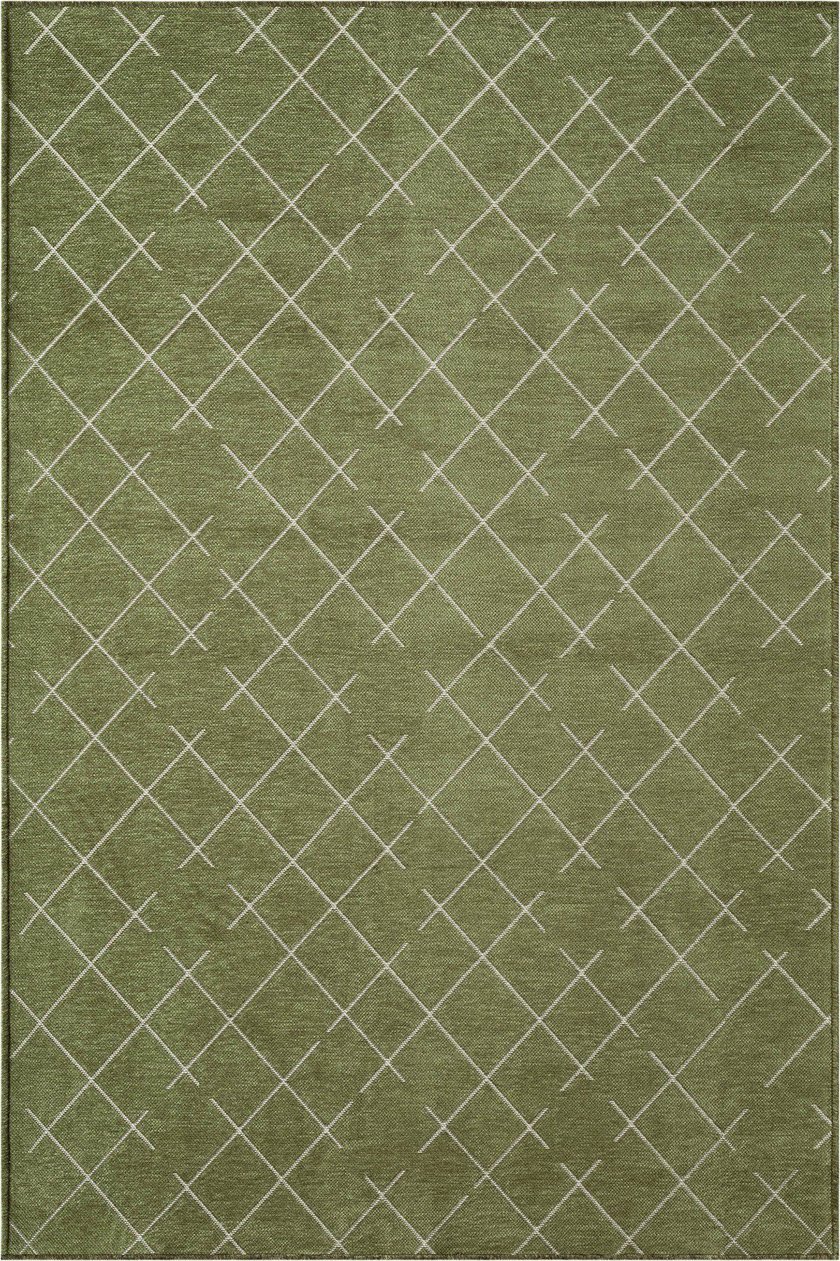 Malta MLT01Y Yeşil Dekoratif Şönil Kilim Geometrik Desen Yıkanabilir Yumuşak Kaymaz Taban Halı