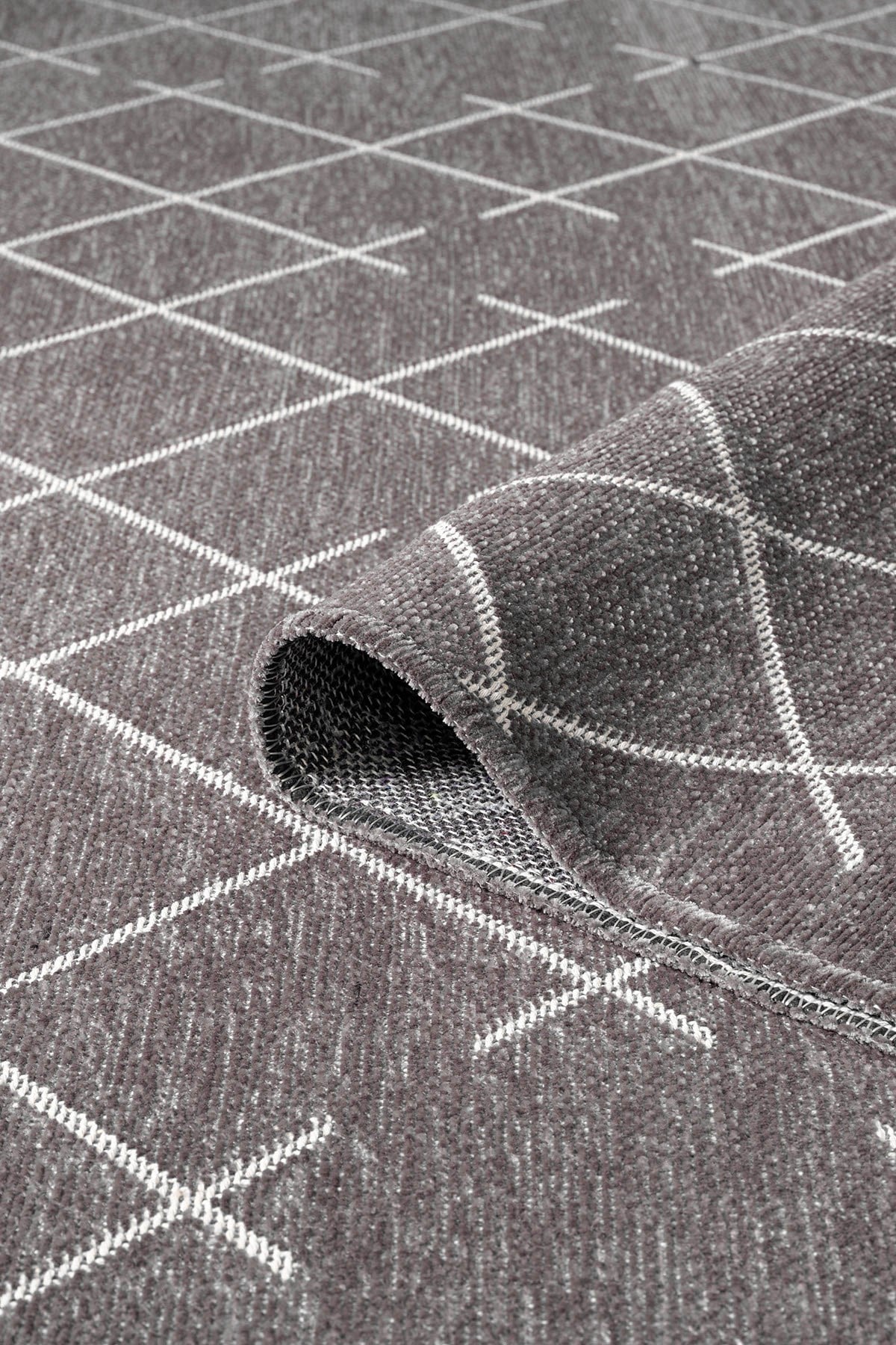 Malta MLT01Z Antrasit Dekoratif Şönil Kilim Geometrik Desen Yıkanabilir Yumuşak Kaymaz Taban Halı