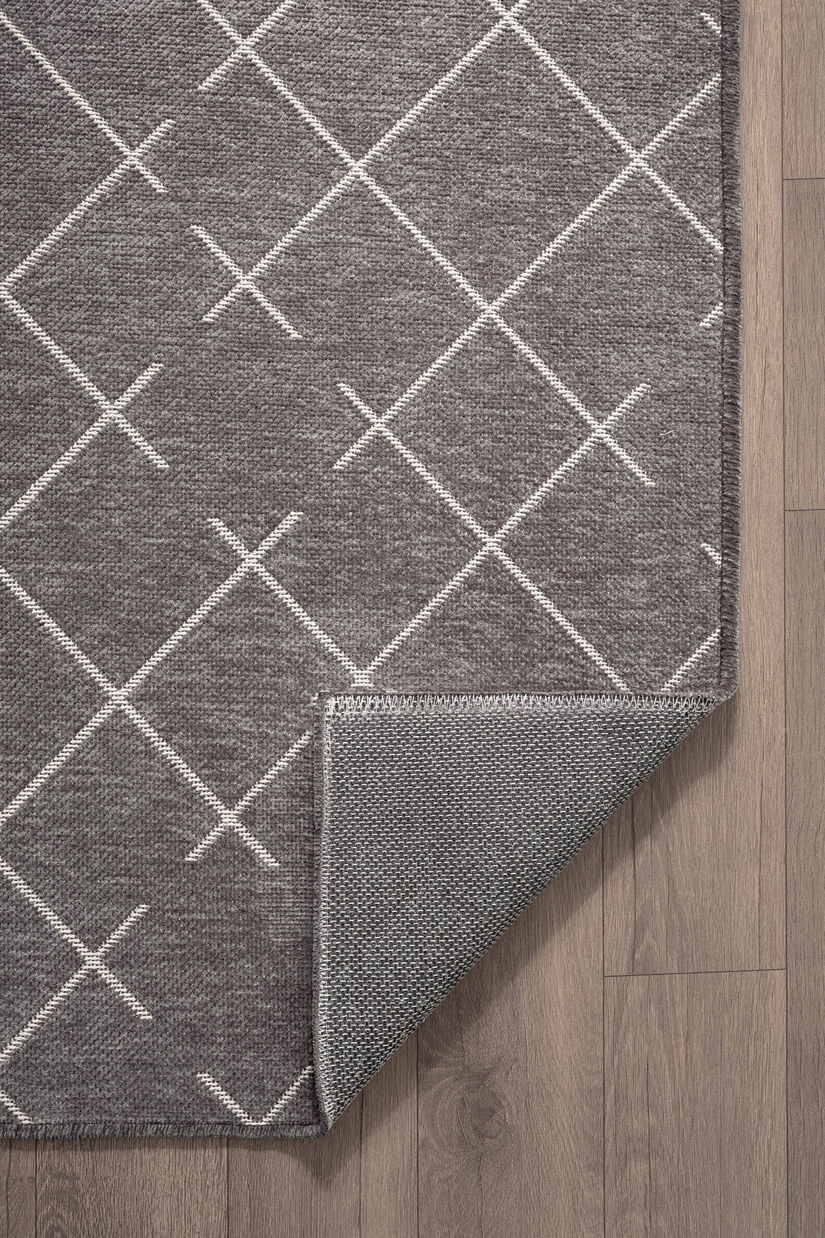 Malta MLT01Z Antrasit Dekoratif Şönil Kilim Geometrik Desen Yıkanabilir Yumuşak Kaymaz Taban Halı