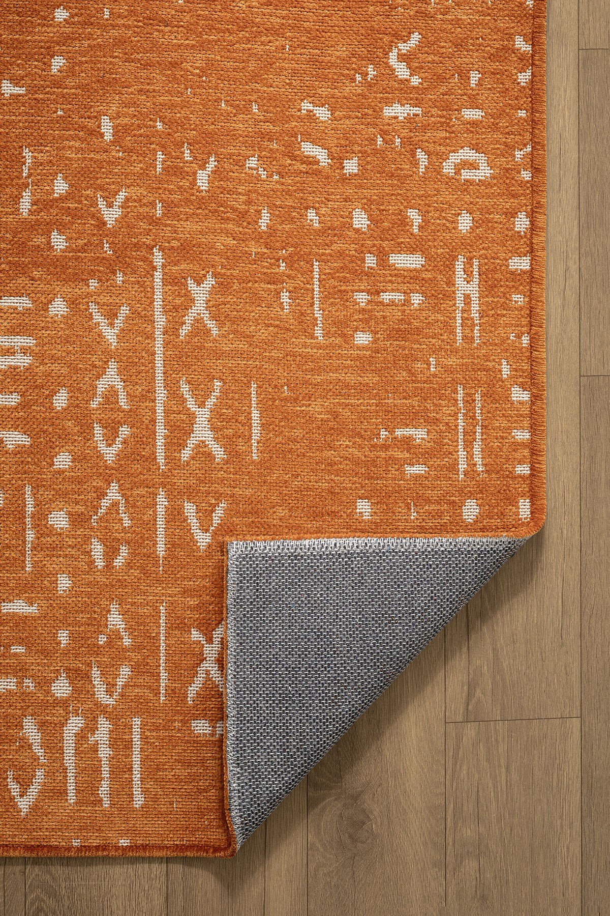Mikasa MKS01T Turuncu Dekoratif Şönil Kilim İskandinav Desen Yıkanabilir Yumuşak Kaymaz Taban Halı