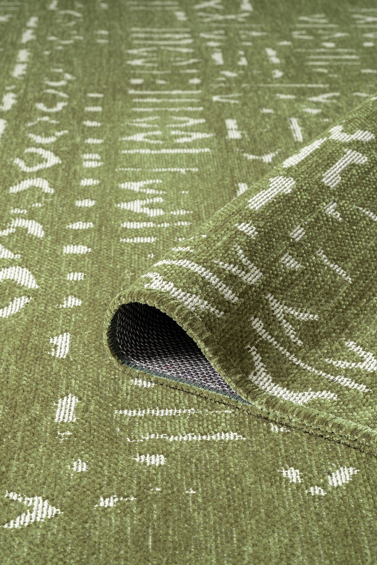 Mikasa MKS01Y Yeşil Dekoratif Şönil Kilim İskandinav Desen Yıkanabilir Yumuşak Kaymaz Taban Halı