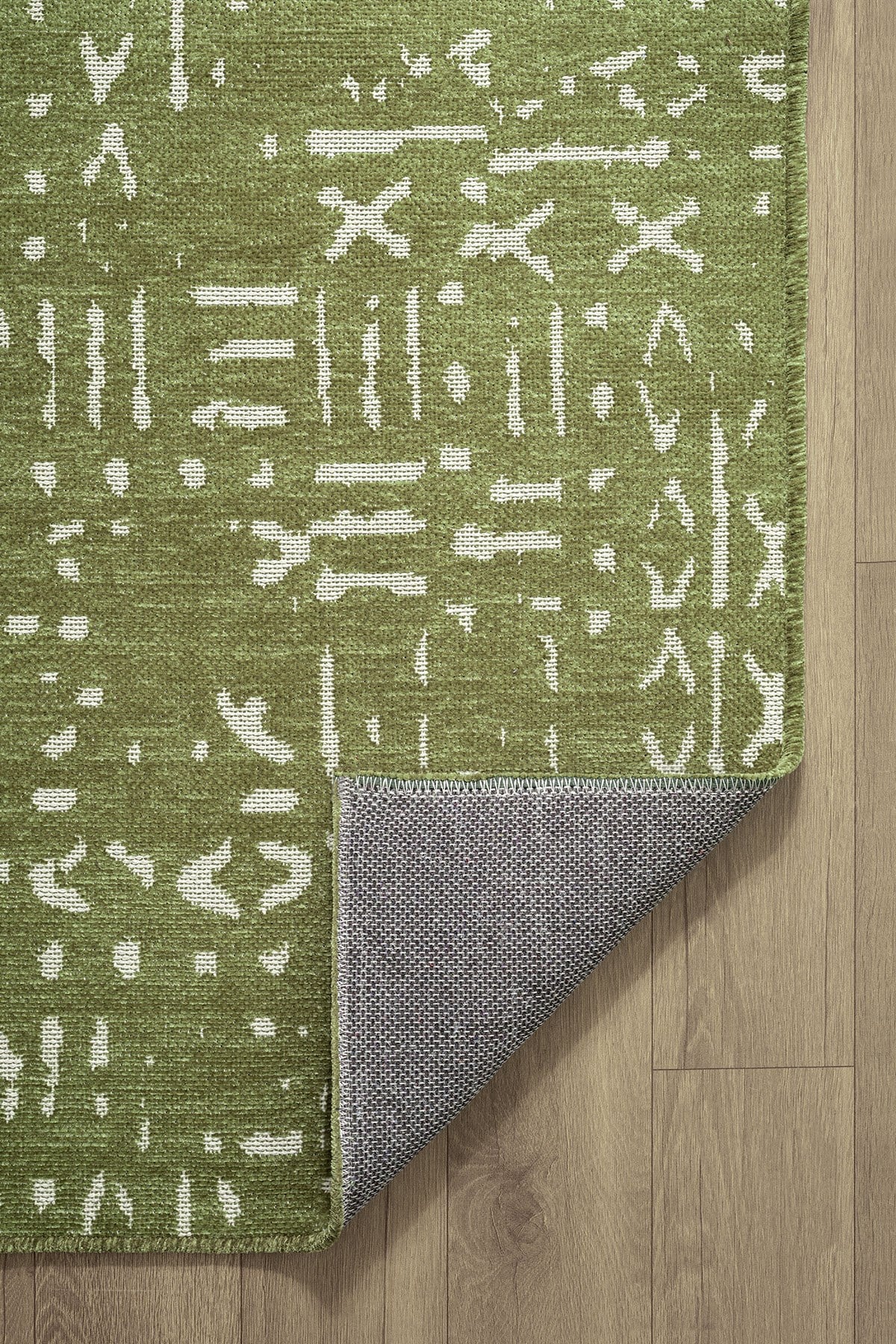 Mikasa MKS01Y Yeşil Dekoratif Şönil Kilim İskandinav Desen Yıkanabilir Yumuşak Kaymaz Taban Halı