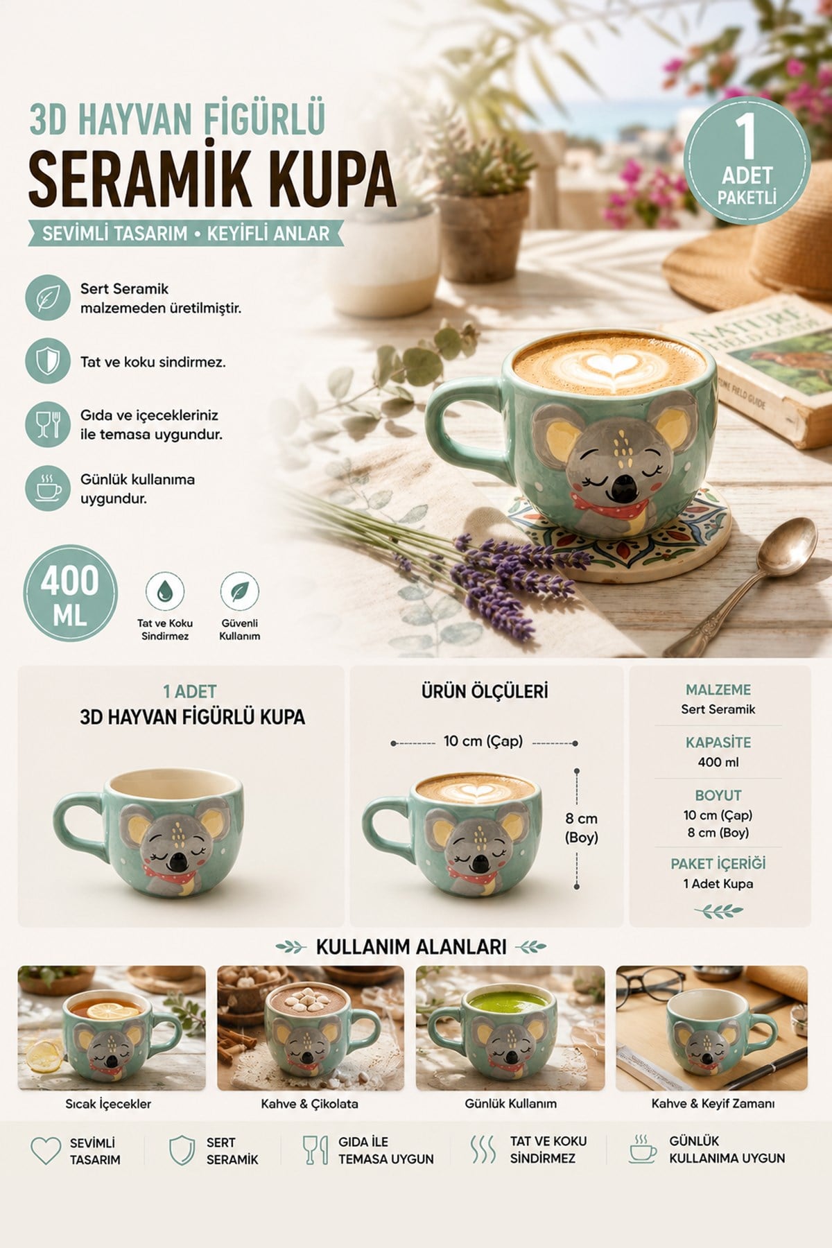 MiniZoo 3D Fil Figürlü Sevimli Porselen Kupa Özel Tasarım Hayvan Figürlü Kupa