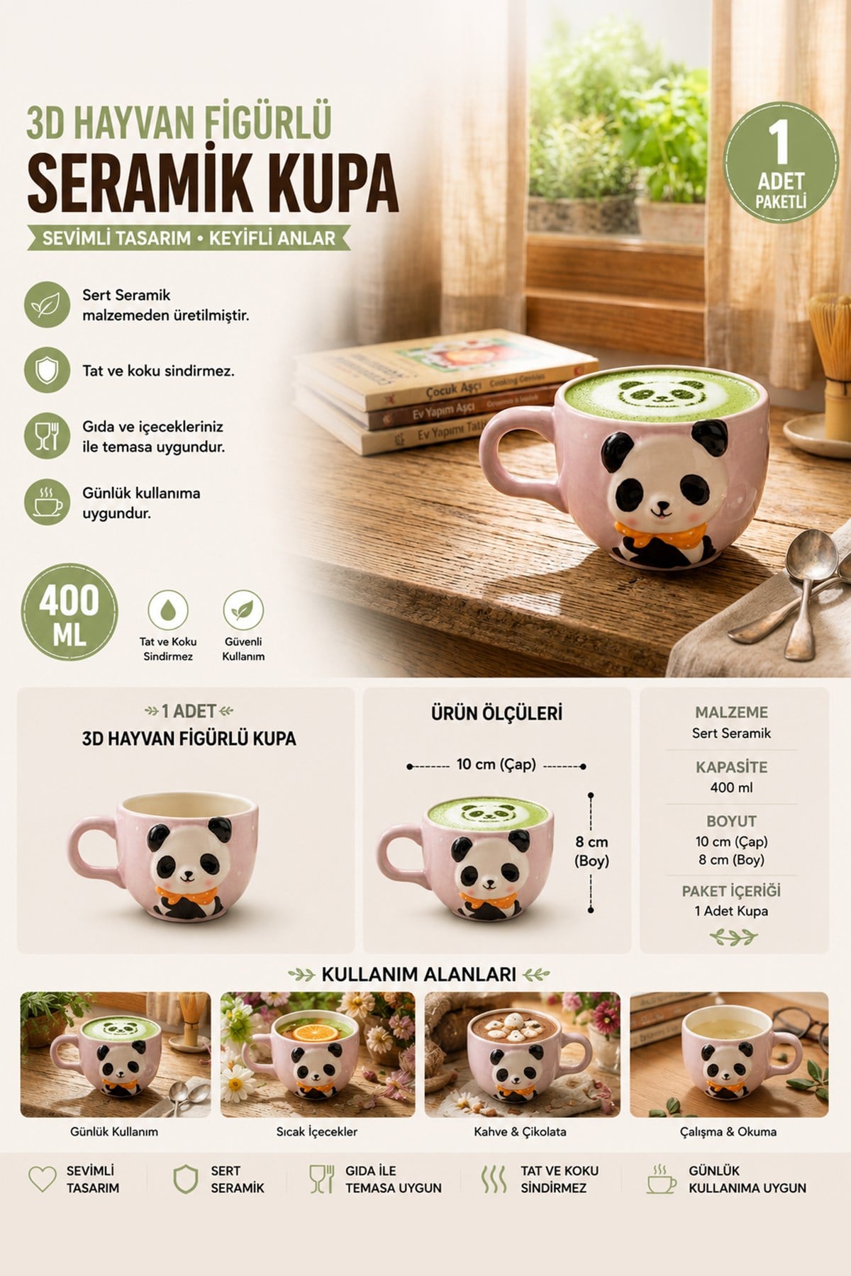 MiniZoo 3D Panda Figürlü Sevimli Porselen Kupa Özel Tasarım Hayvan Figürlü Kupa