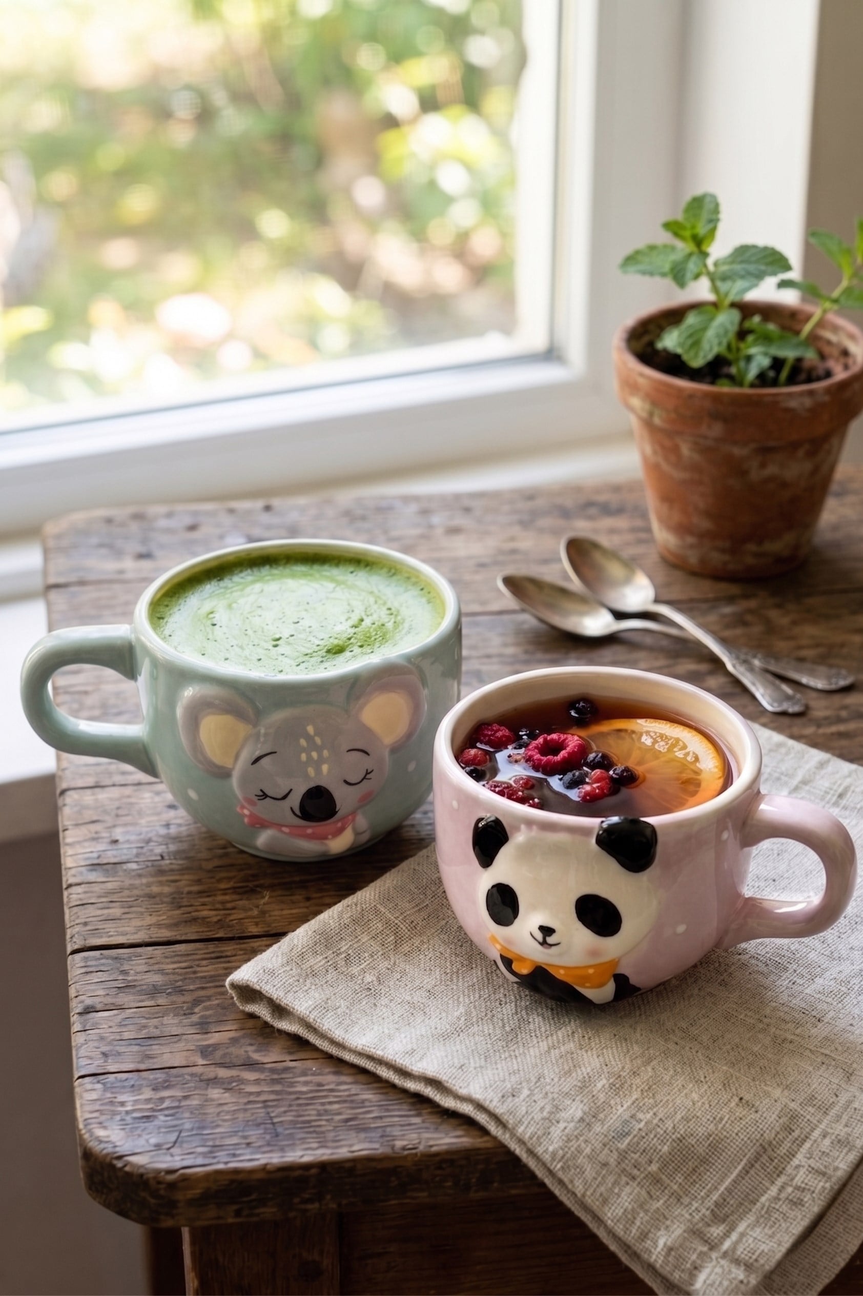 MiniZoo Sevimli Fil ve Panda Figürlü 2 Adet Porselen Kupa Seti