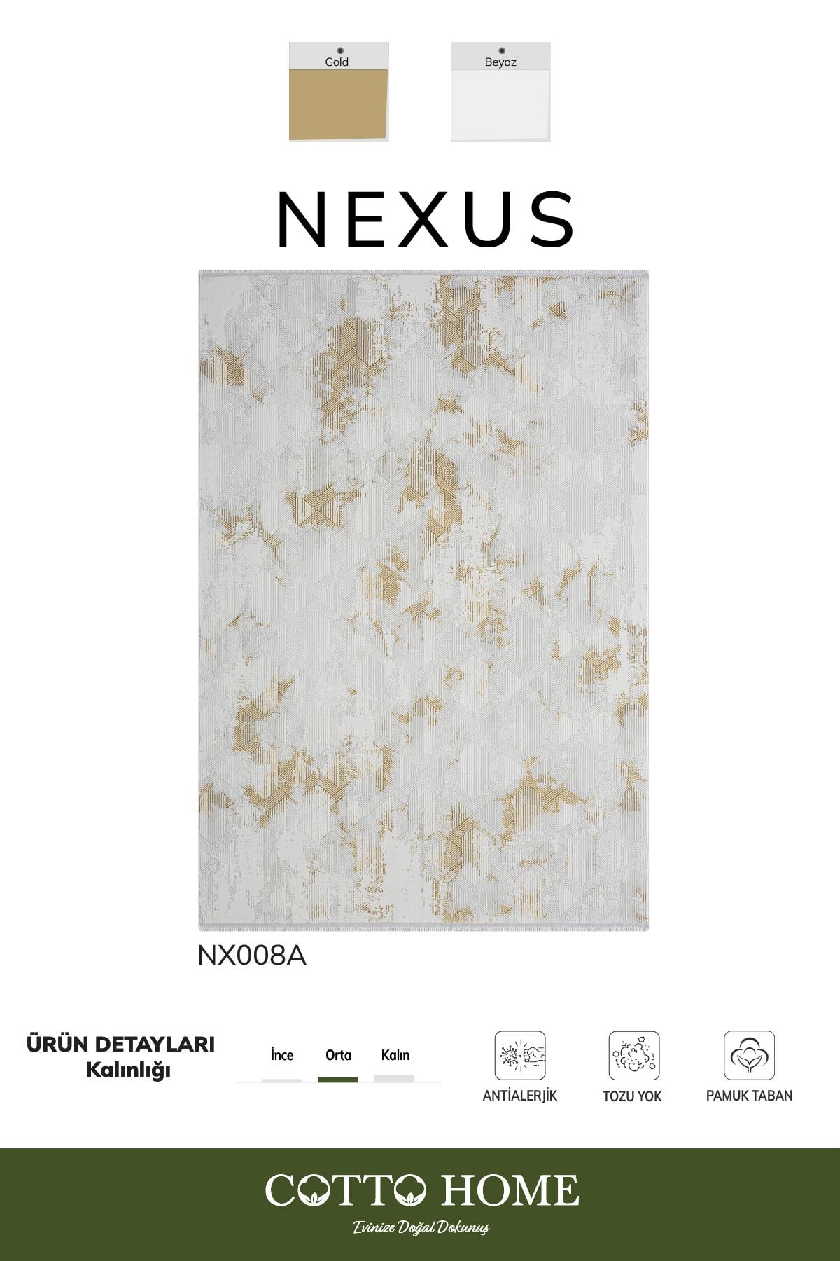 Nexus NX008A Krem Halı Modern Desen Antialerjik Pamuk Taban