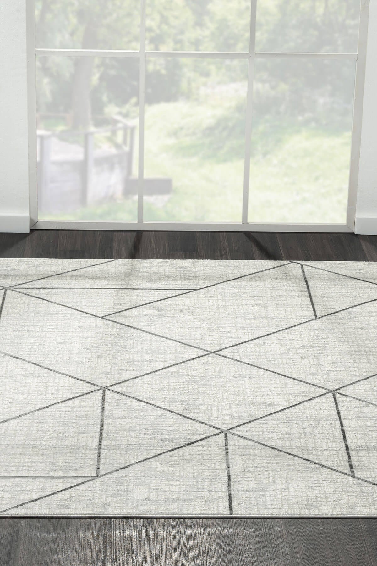 Nexus NX011A Gri Halı Geometrik Desen Pamuk Taban Salon Halısı Yatak Odası Koridor