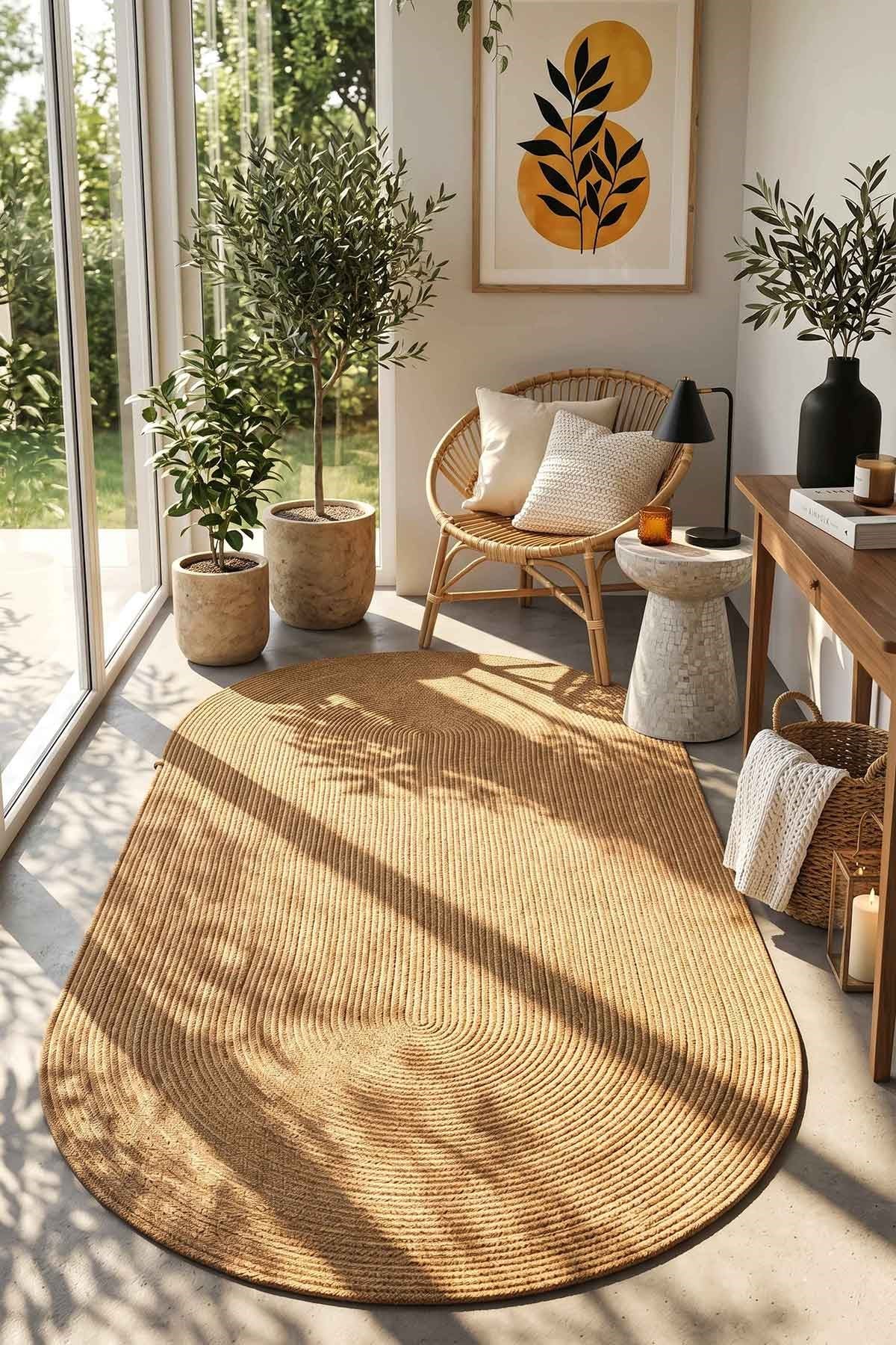 Nostera Örgü Hasır Görünümlü Oval Dekoratif Salon Kilimi
