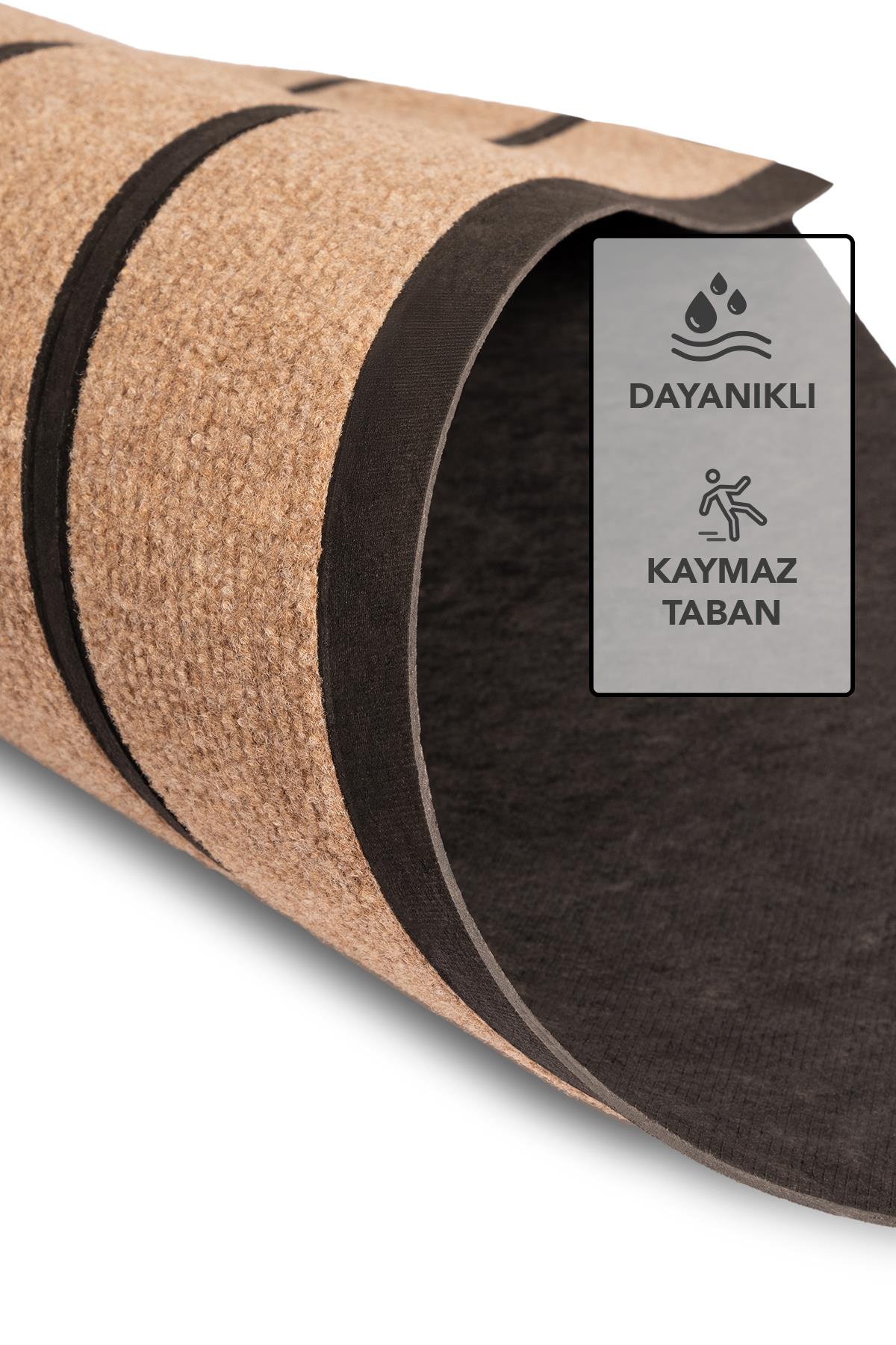Ps018A Kaymaz Taban Bej Desenli Nem Alıcı Toz Alıcı Kapı Önü Paspası