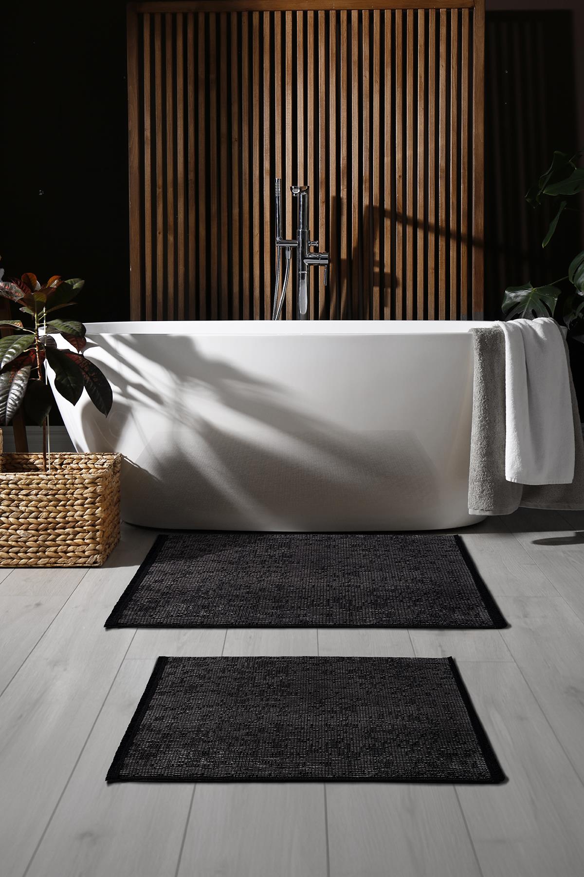 Rothi Pamuklu Kaymaz Taban Antrasit 2'li Banyo Paspas Seti 60x100 60x150
