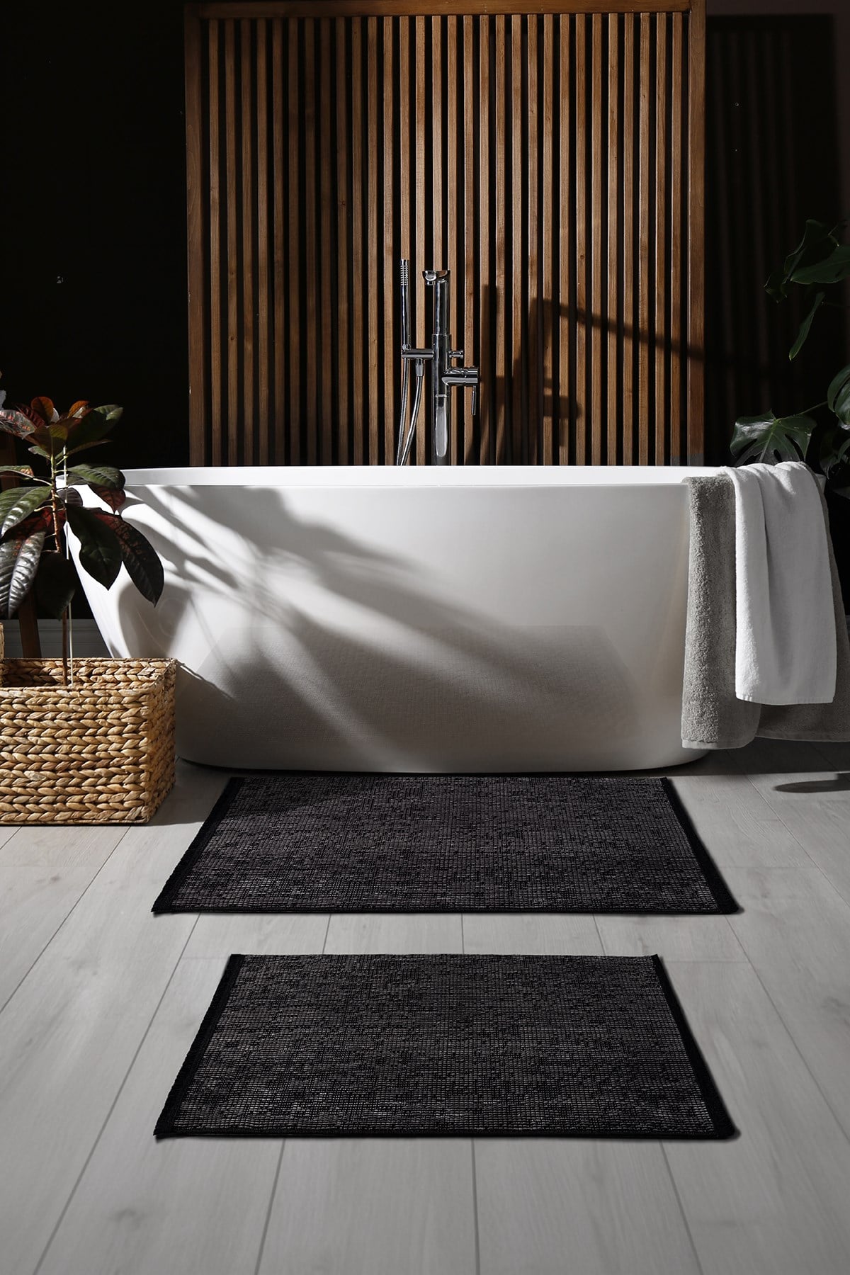 Rothi Pamuklu Kaymaz Taban Antrasit 2'li Banyo Paspas Seti 60x100 60x50