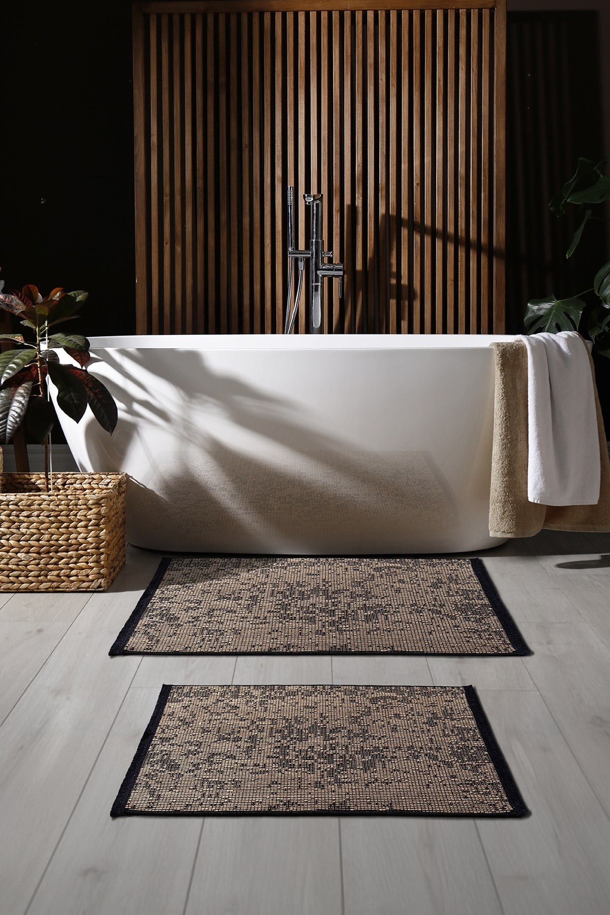 Rothi Pamuklu Kaymaz Taban Kahverengi 2'li Banyo Paspas Seti 60x100 60x50