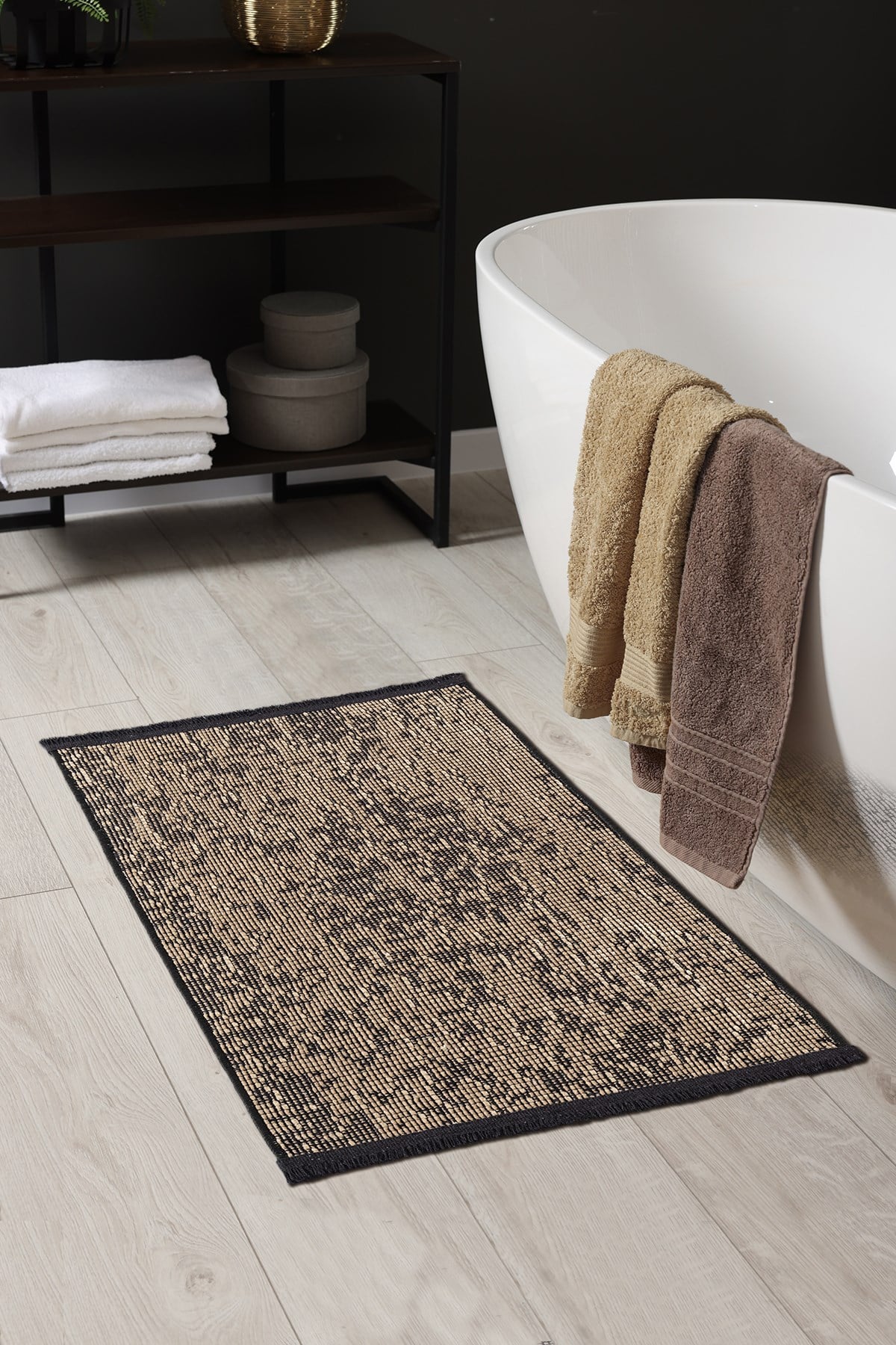 Rothi Pamuklu Kaymaz Taban Kahverengi Banyo Paspası 60x100