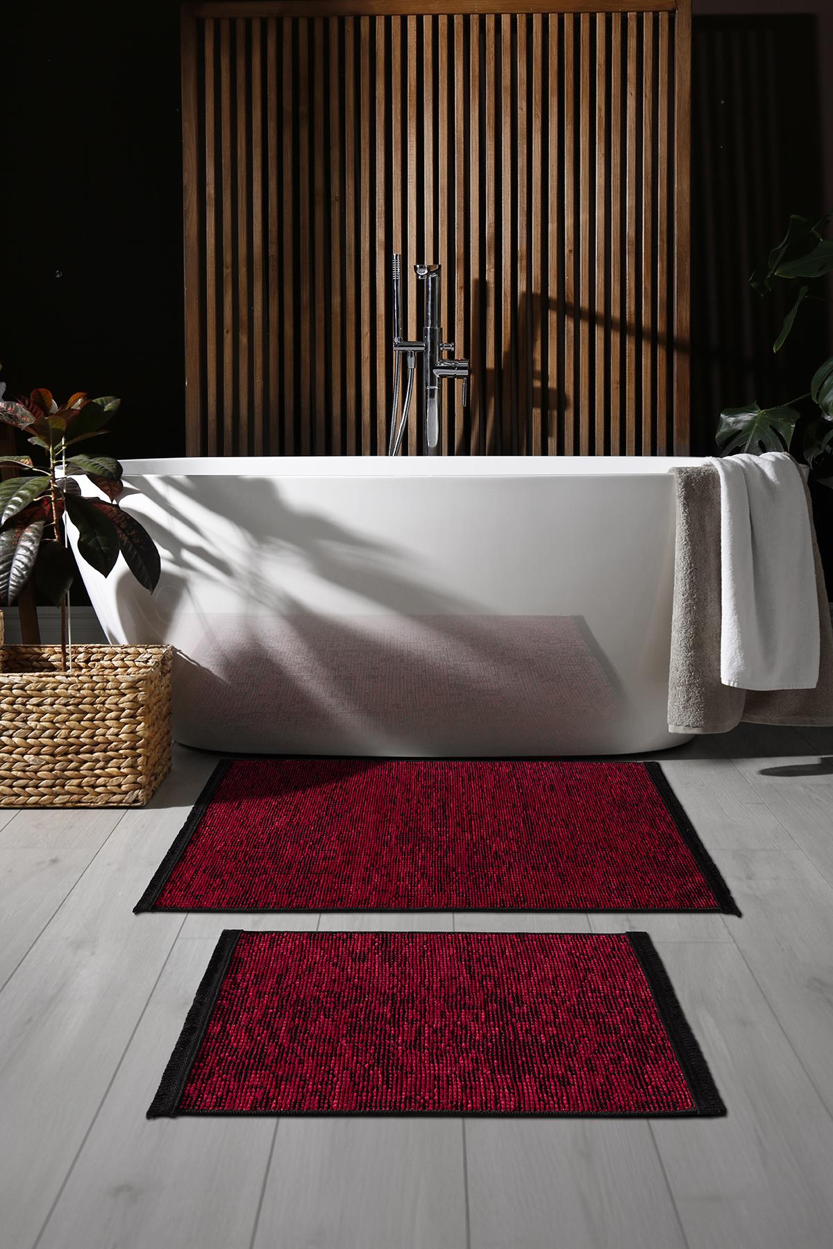 Rothi Pamuklu Kaymaz Taban Kırmızı 2'li Banyo Paspas Seti 60x100 50x60