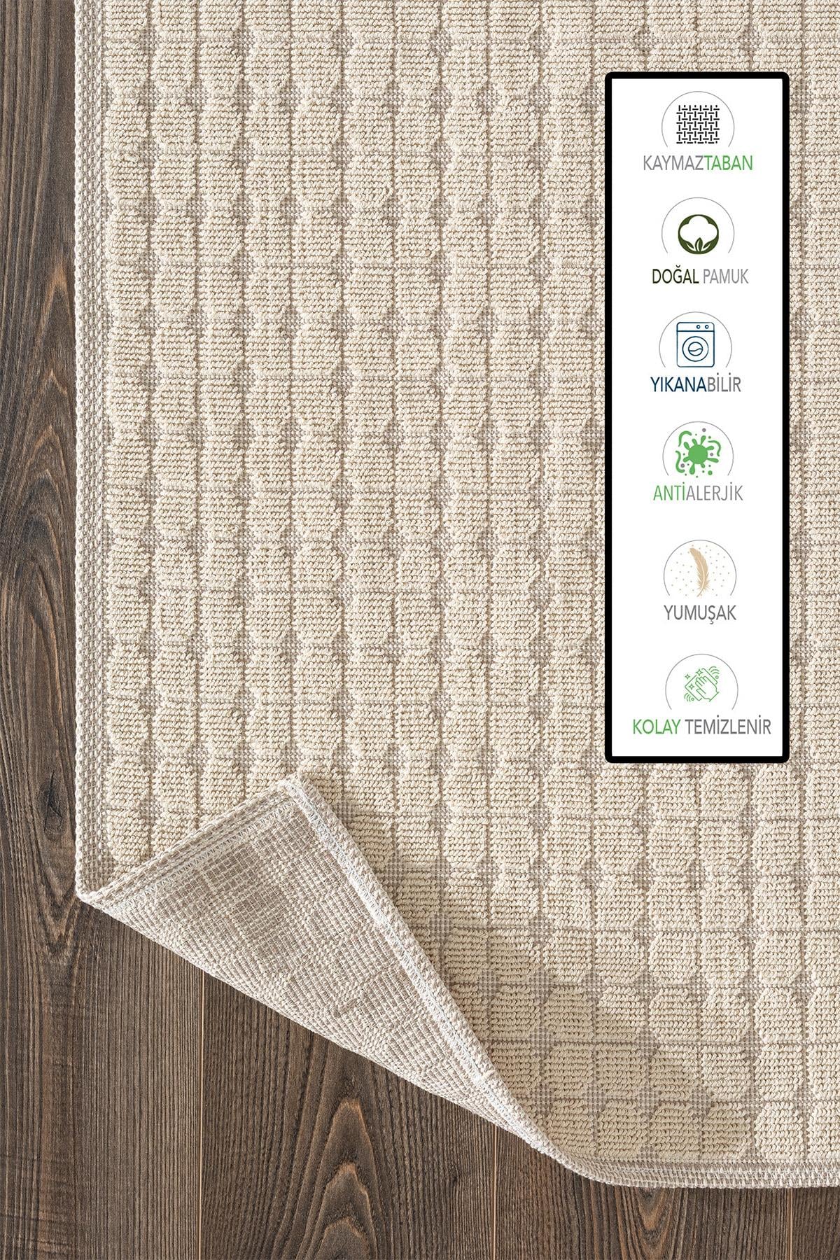 Sakura Sk009a Doğal Pamuk 2'li Banyo Paspas Seti 60x100 60x50cm Kaymaz Taban Makinada Yıkanabilir