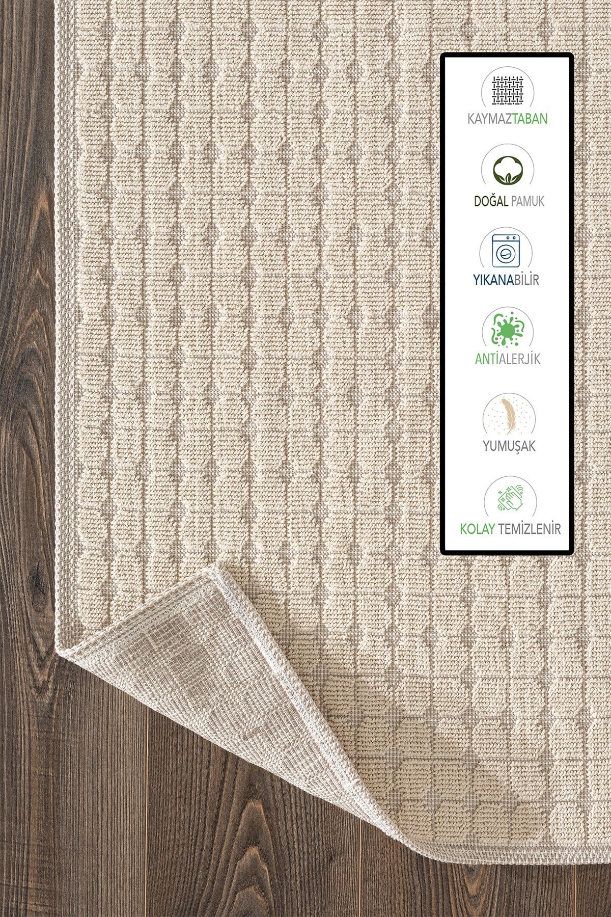 Sakura Sk009a Doğal Pamuk 2'li Banyo Paspas Seti 60x100 60x50cm Kaymaz Taban Makinada Yıkanabilir