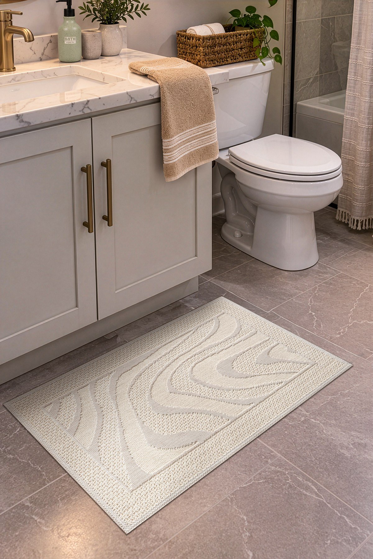 Sakura SK010A Doğal Pamuk 2'li Banyo Paspas Seti 60x100 60x50cm Kaymaz Taban Makinada Yıkanabilir