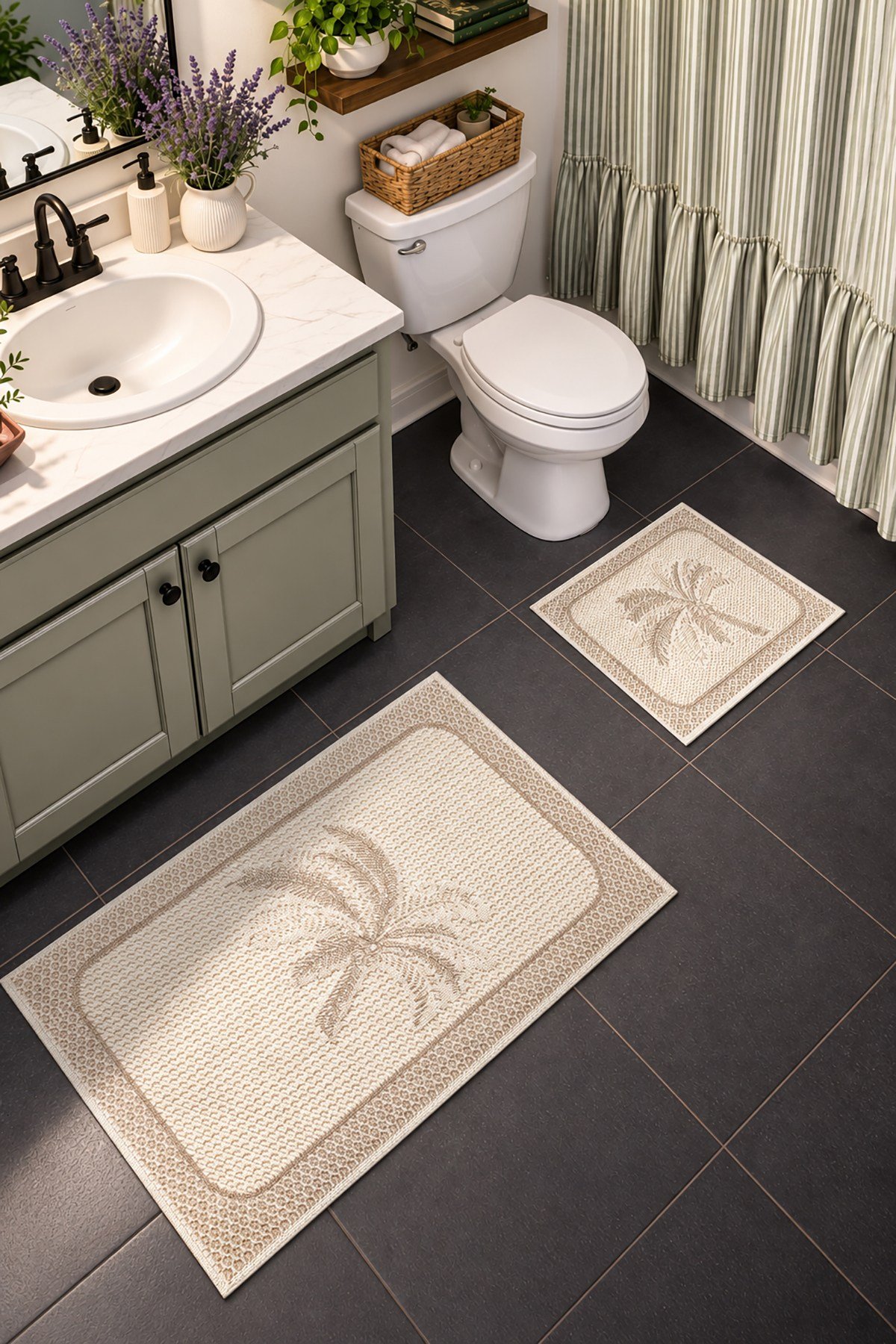 Sakura SK012A Doğal Pamuk 2'li Banyo Paspas Seti 60x100 60x50cm Kaymaz Taban Makinada Yıkanabilir