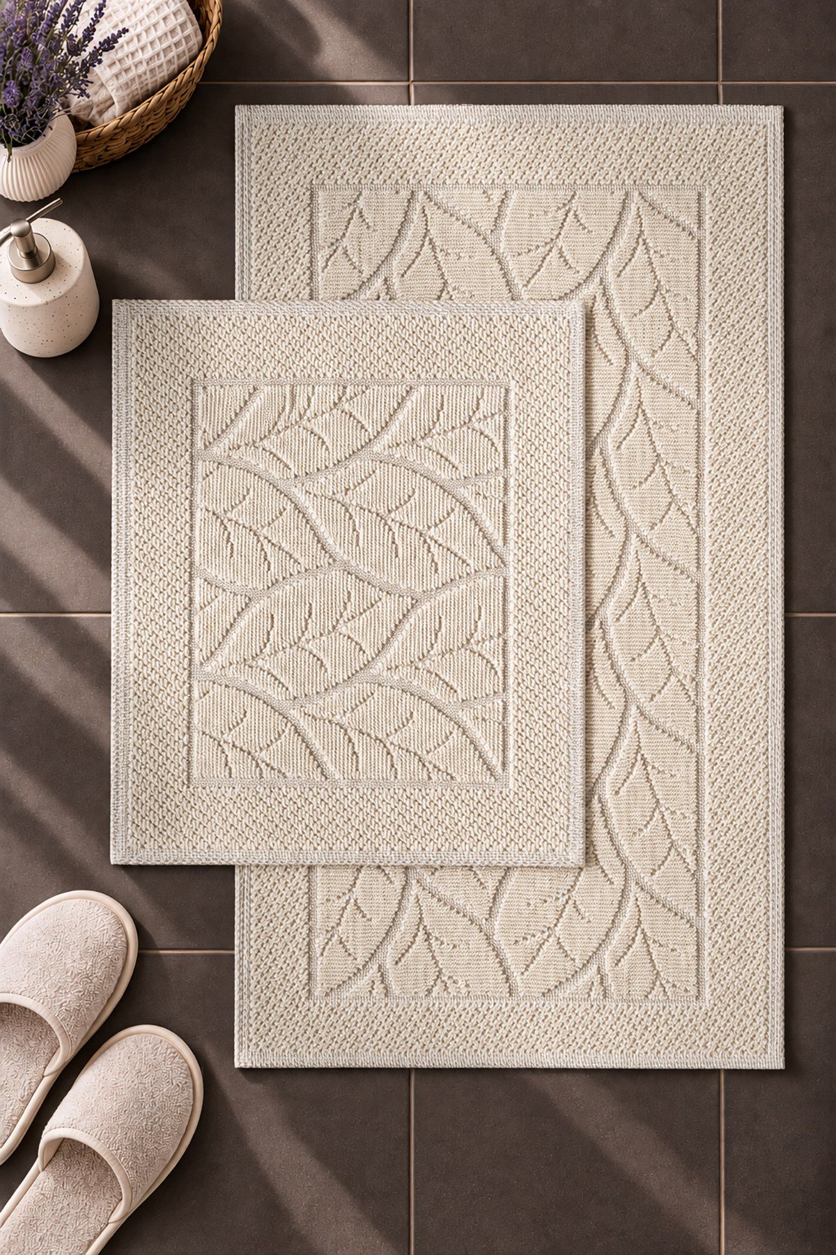 Sakura SK013A Doğal Pamuk 2'li Banyo Paspas Seti 60x100 60x50cm Kaymaz Taban Makinada Yıkanabilir