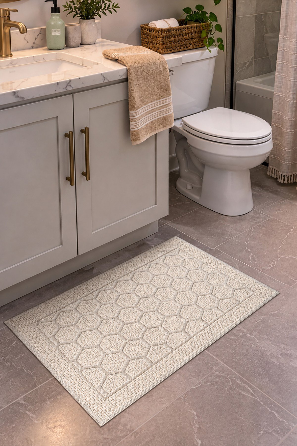 Sakura SK015A Doğal Pamuk 2'li Banyo Paspas Seti 60x100 60x50cm Kaymaz Taban Makinada Yıkanabilir