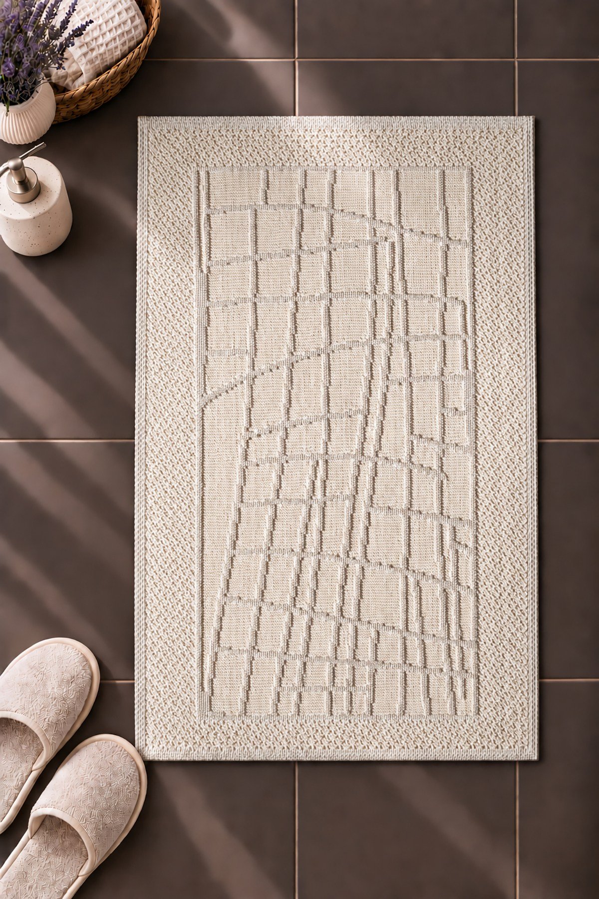 Sakura SK016A Doğal Pamuk 2'li Banyo Paspas Seti 60x100 60x50cm Kaymaz Taban Makinada Yıkanabilir