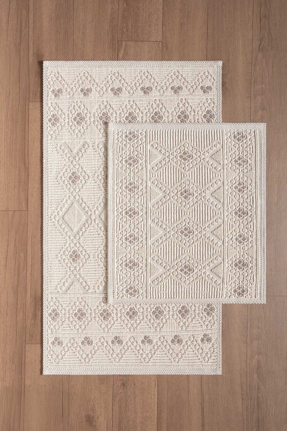 Sakura SK018A Doğal Pamuk 2'li Banyo Paspas Seti 60x100 60x50cm Kaymaz Taban Makinada Yıkanabilir