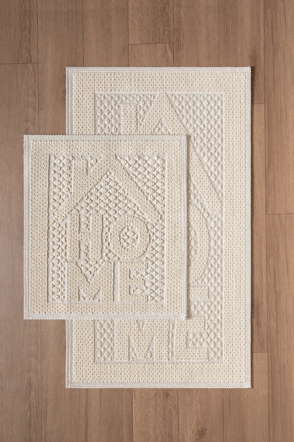 Sakura SK019A Doğal Pamuk 2'li Banyo Paspas Seti 60x100 60x50cm Kaymaz Taban Makinada Yıkanabilir