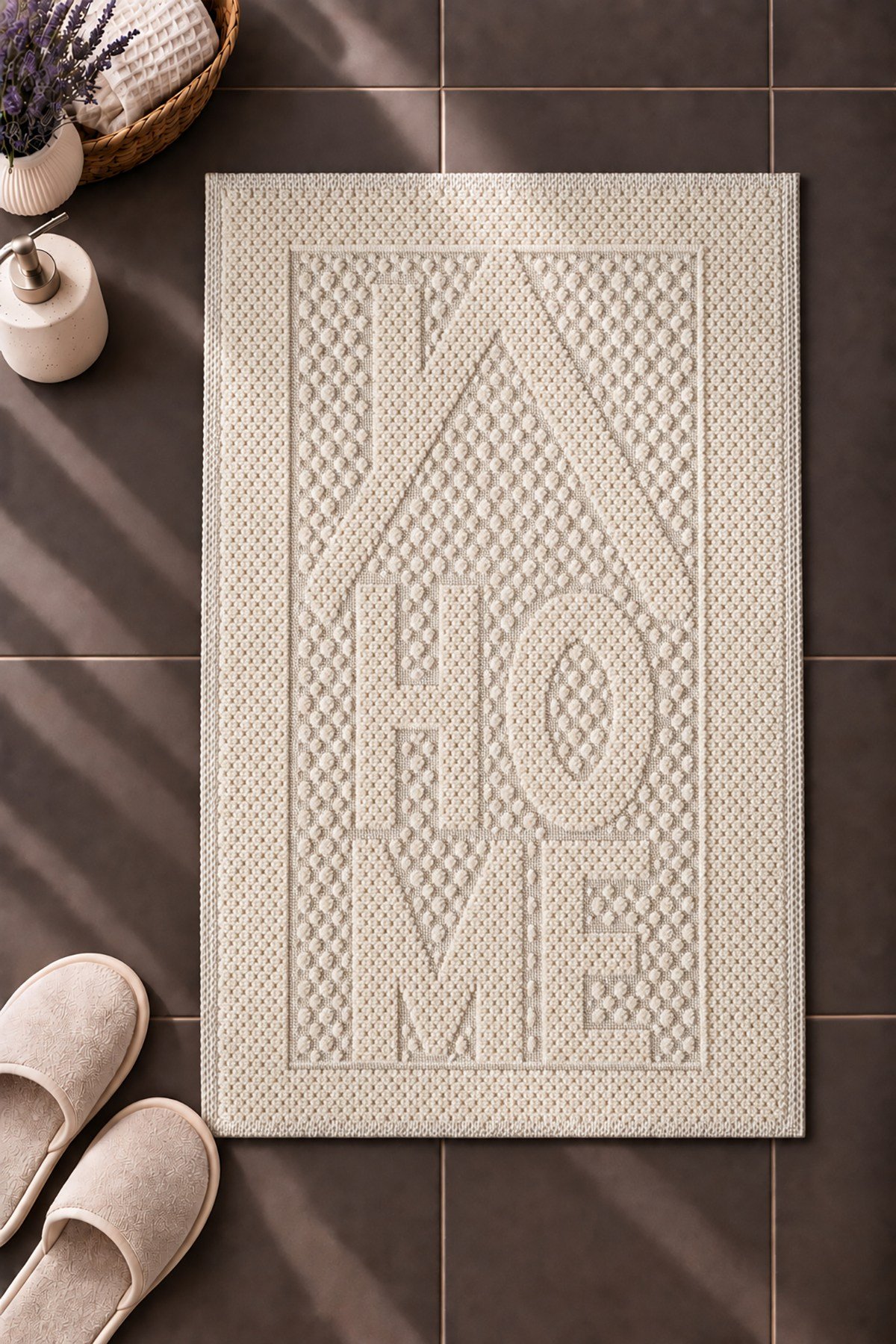 Sakura SK019A Doğal Pamuk 2'li Banyo Paspas Seti 60x100 60x50cm Kaymaz Taban Makinada Yıkanabilir