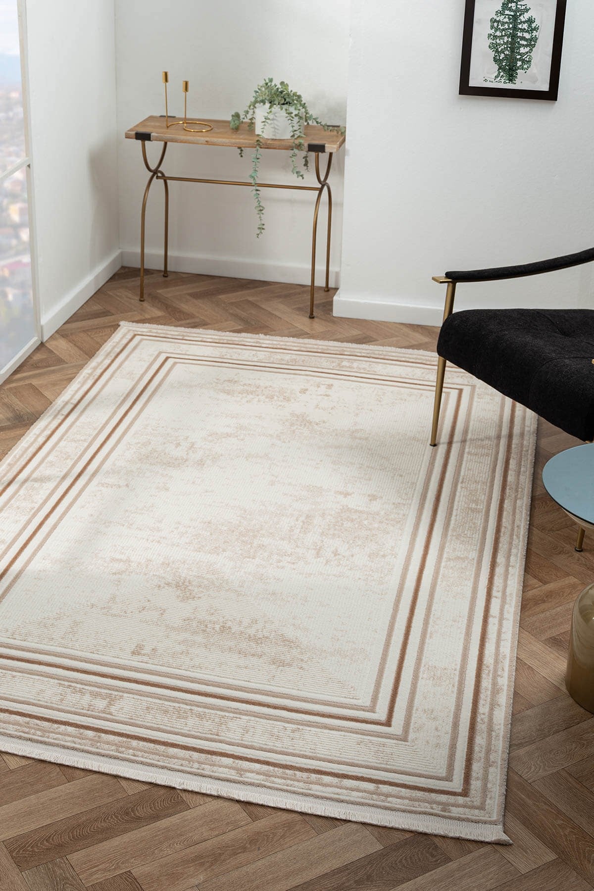 Scala SC002B Bej Halı Modern Desenli Tozu Az Akrilik Salon Halısı