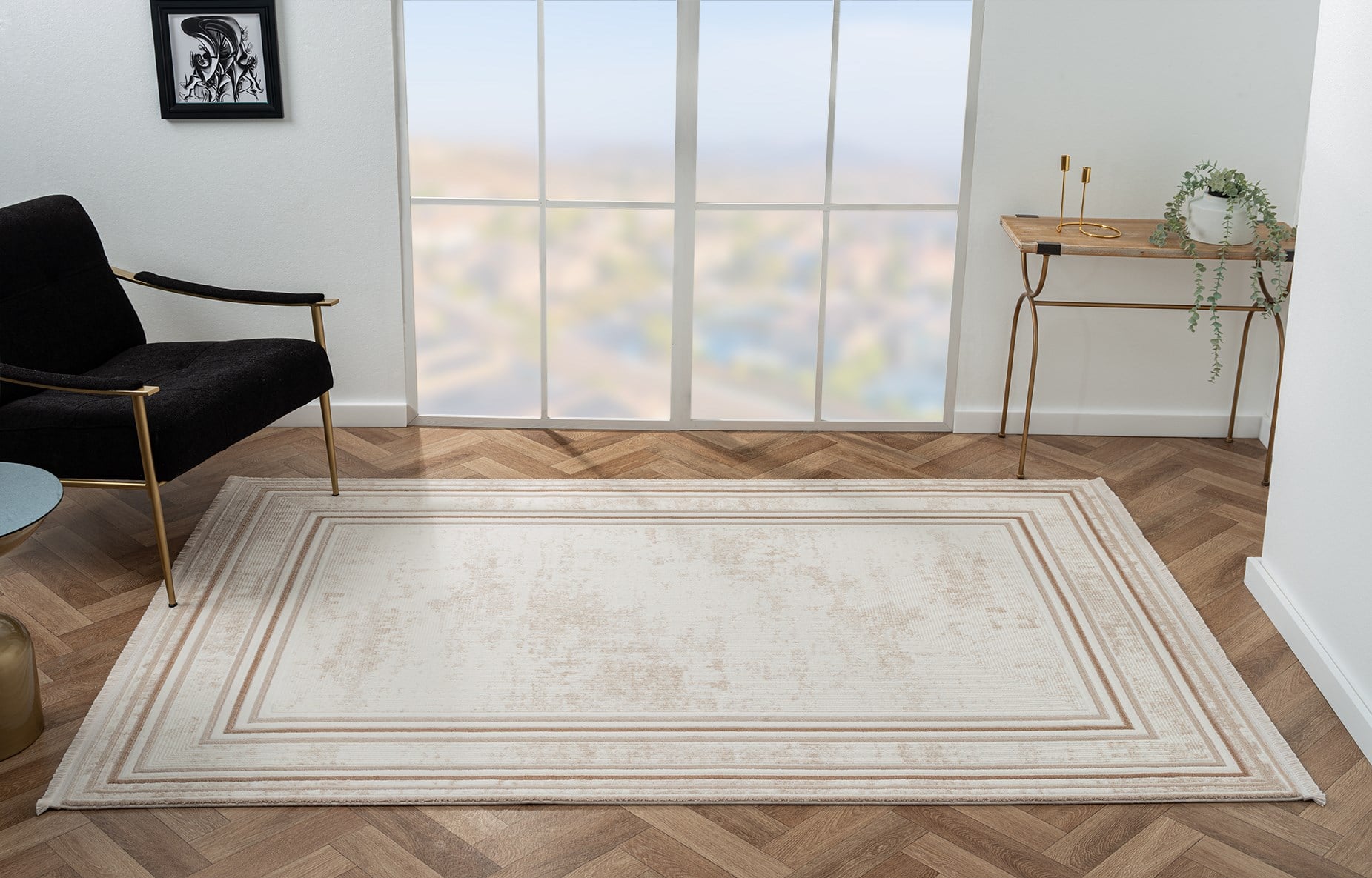 Scala SC002B Bej Halı Modern Desenli Tozu Az Akrilik Salon Halısı