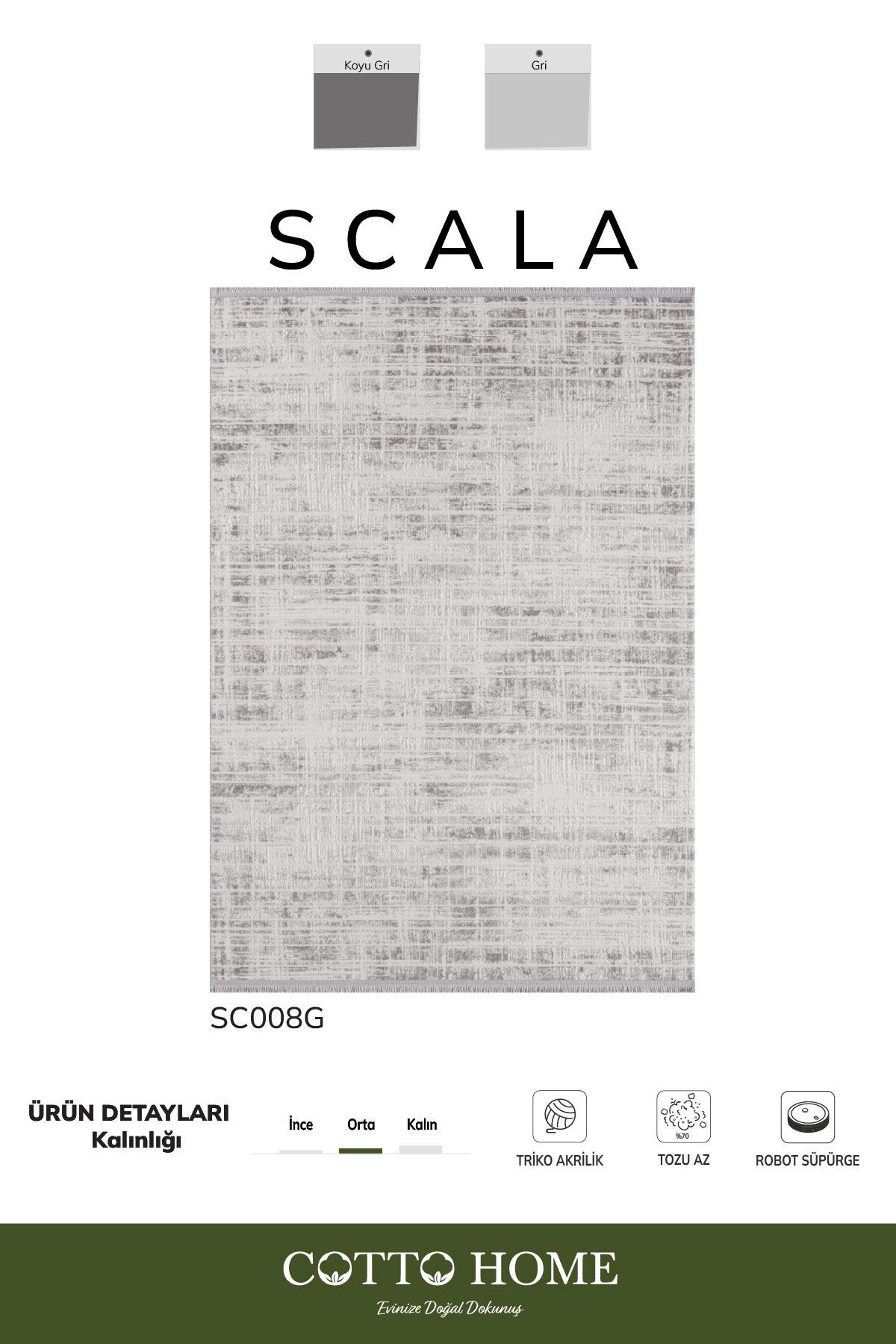 Scala SC008G Gri Halı Modern Desenli Tozu Az Akrilik Pamuk Taban
