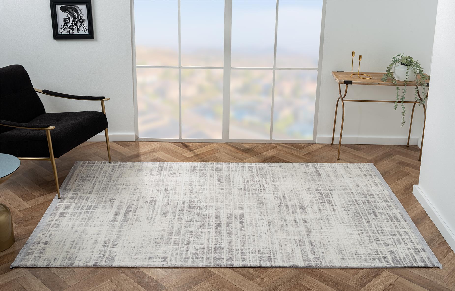 Scala SC008G Gri Halı Modern Desenli Tozu Az Akrilik Pamuk Taban